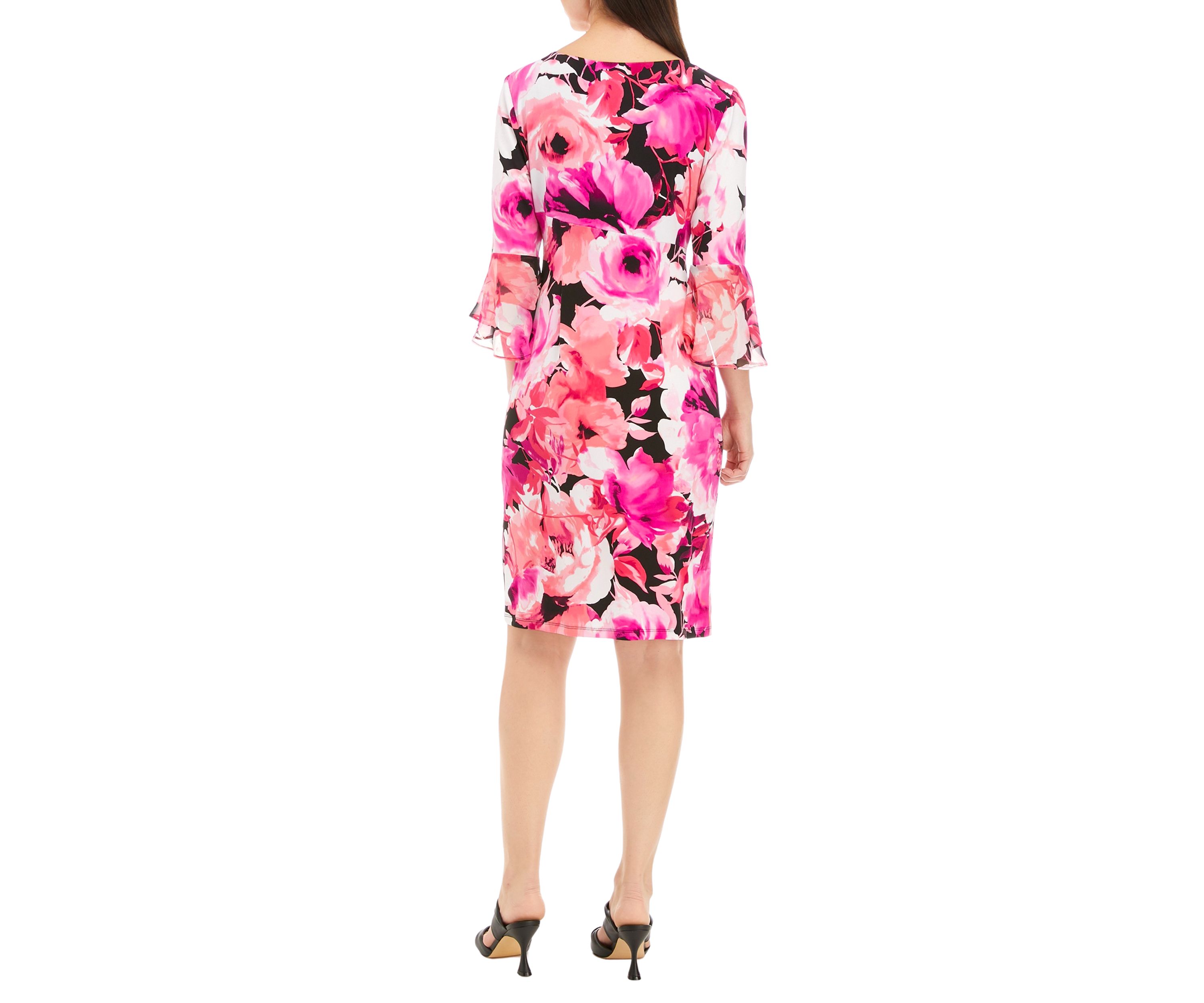 Womens Bell Sleeve Floral Sheath Dress