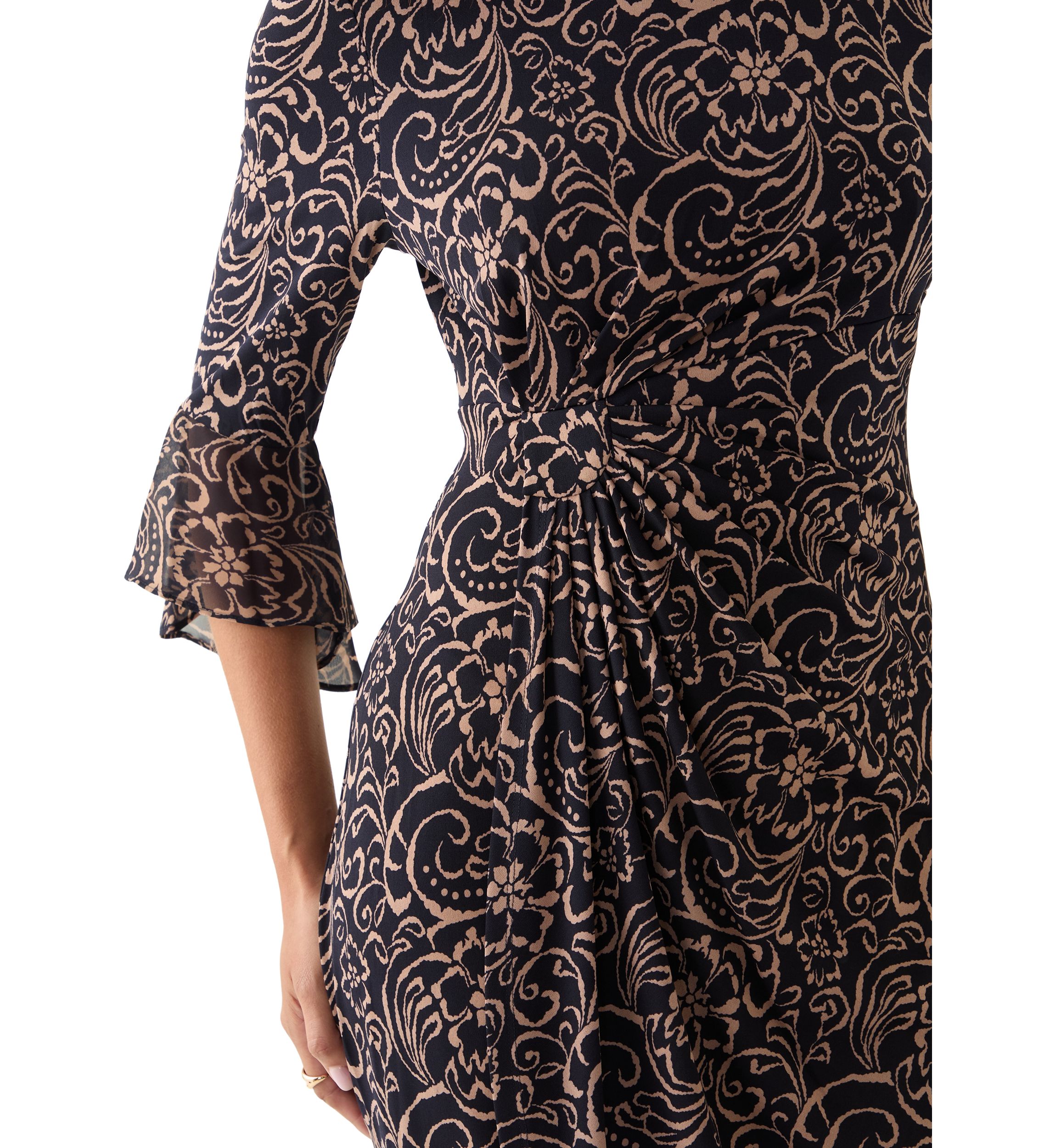 Womens 3/4 Sleeve Crew Neck Paisley Print A-Line Dress