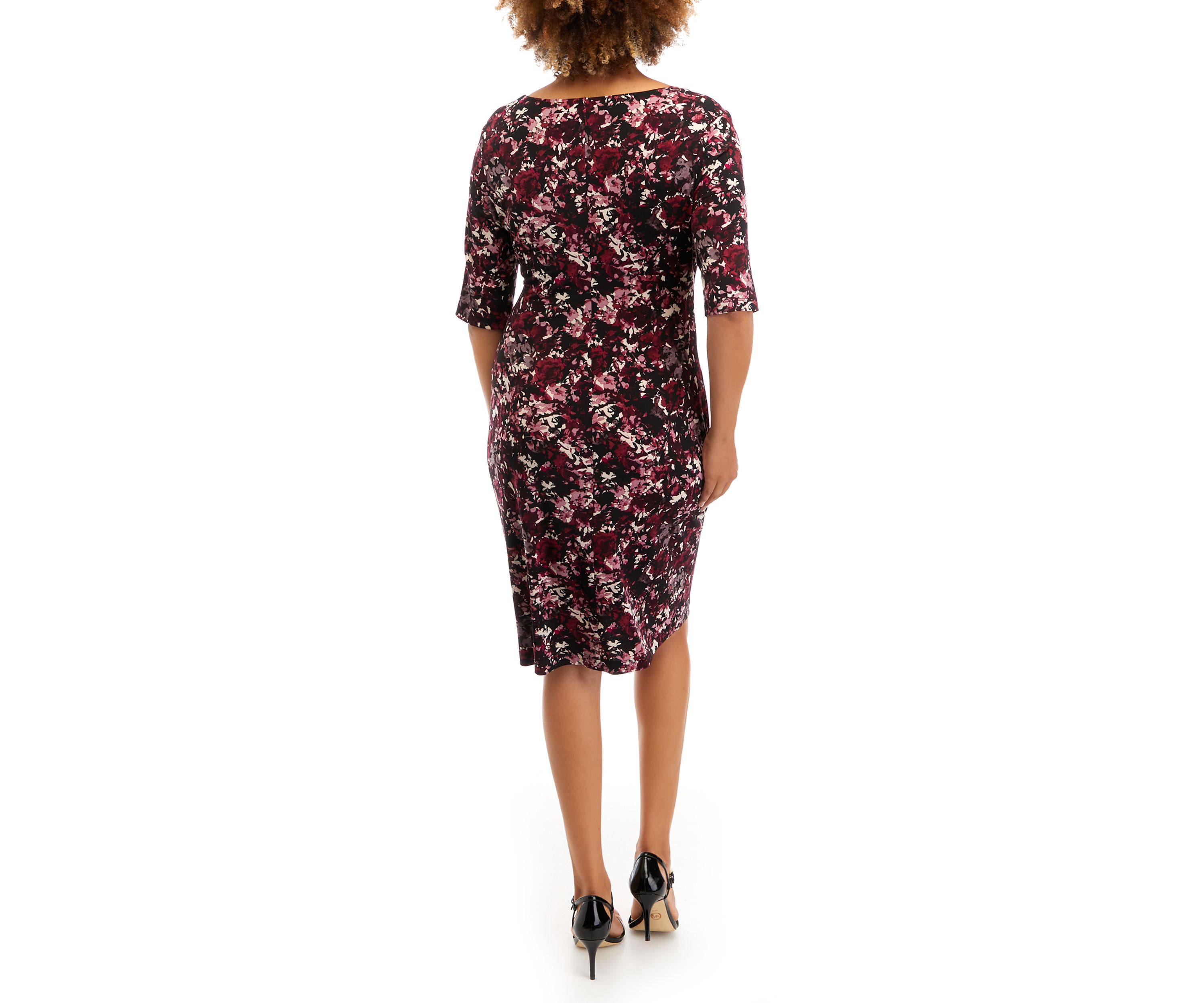 Womens Elbow Sleeve Cowl Neck Abstract Print Dress