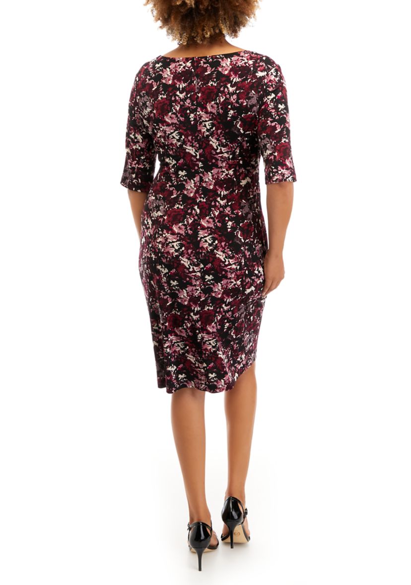 Womens Elbow Sleeve Cowl Neck Abstract Print Dress