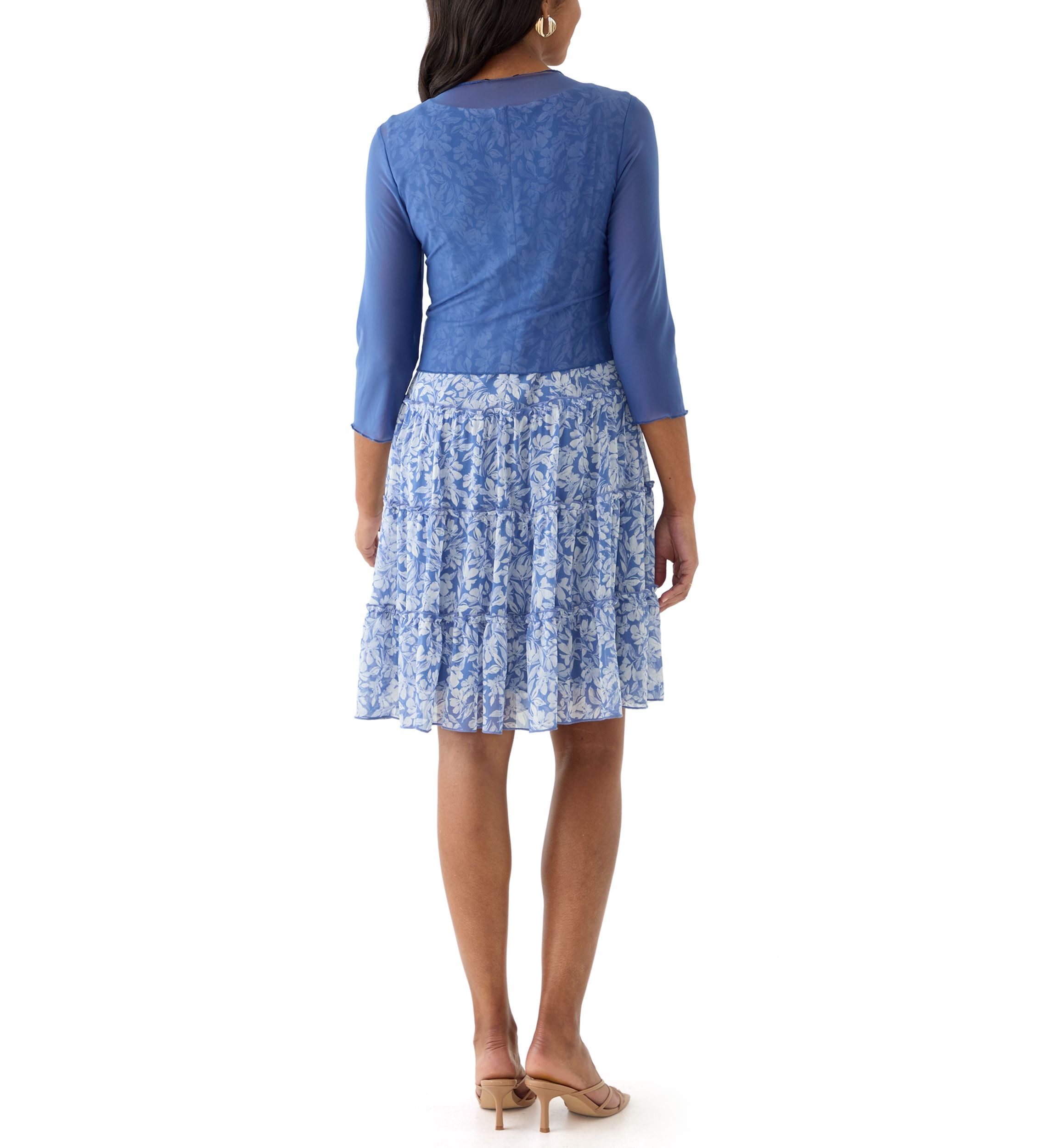 Womens 3/4 Sleeve Crew Neck Floral Print Jacket Dress