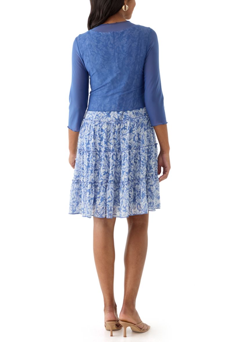Womens 3/4 Sleeve Crew Neck Floral Print Jacket Dress