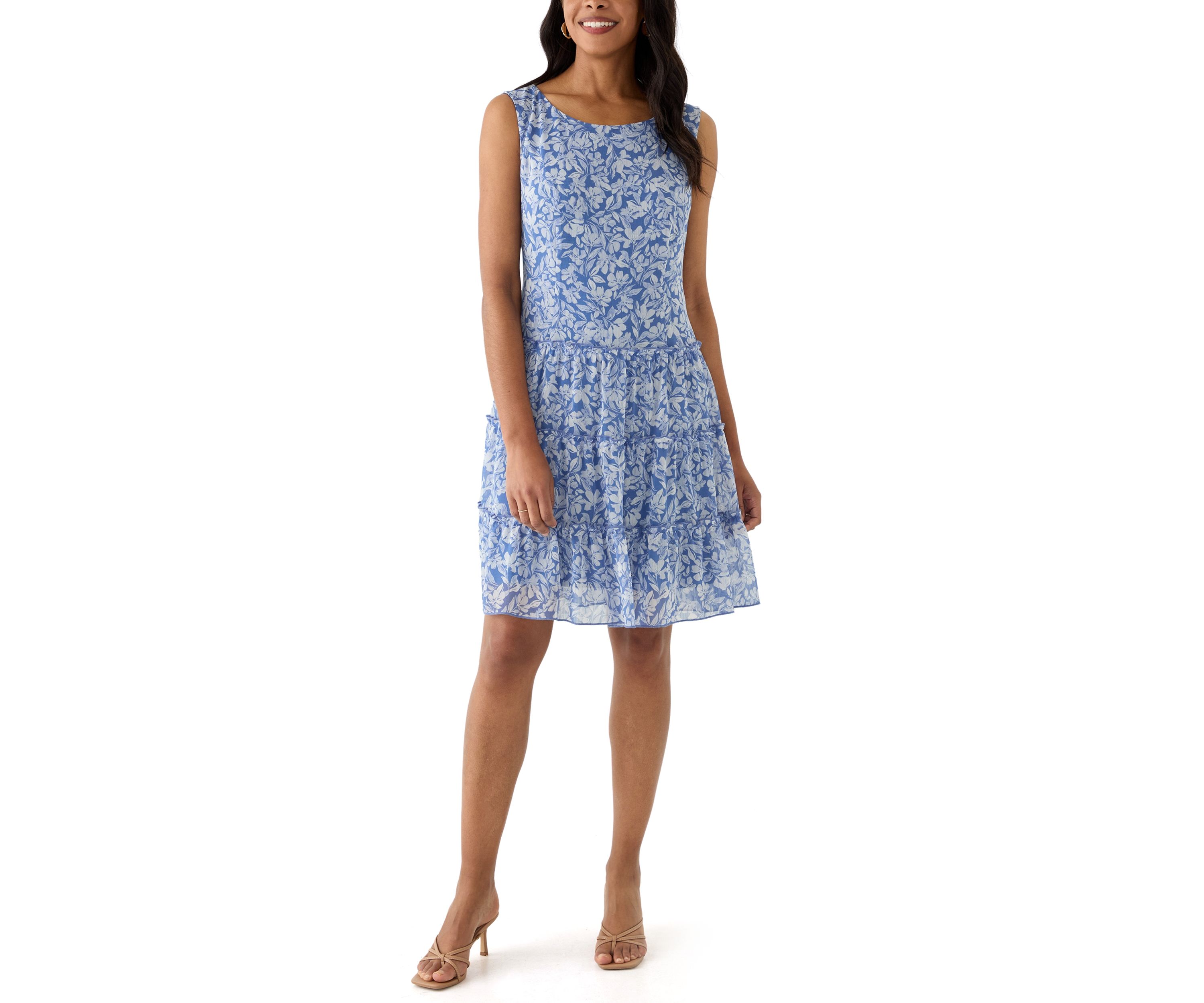 Womens 3/4 Sleeve Crew Neck Floral Print Jacket Dress