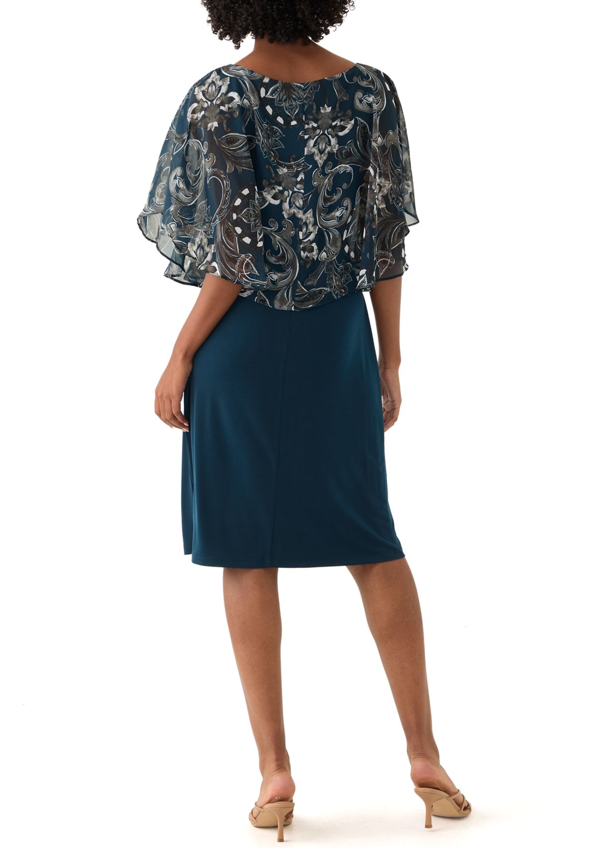 Womens Cape Sleeve Paisley Print A-Line Dress