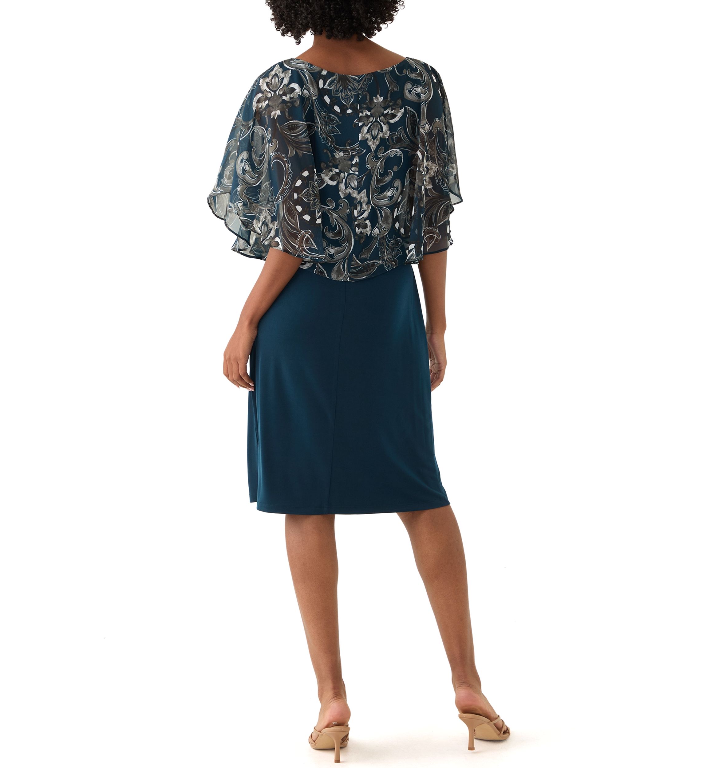 Womens Cape Sleeve Paisley Print A-Line Dress