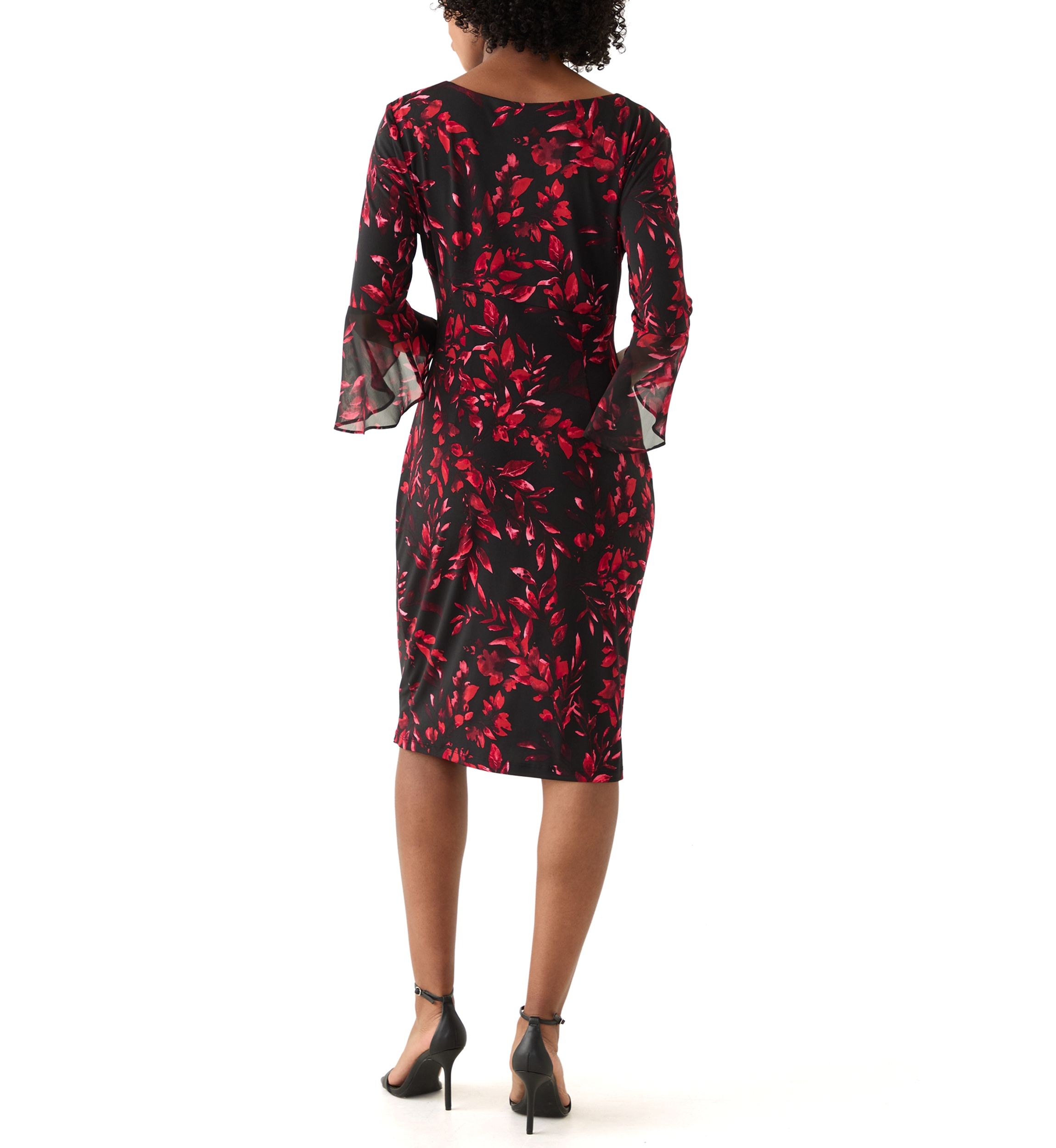 Womens 3/4 Sleeve Leaf Print Sheath Dress