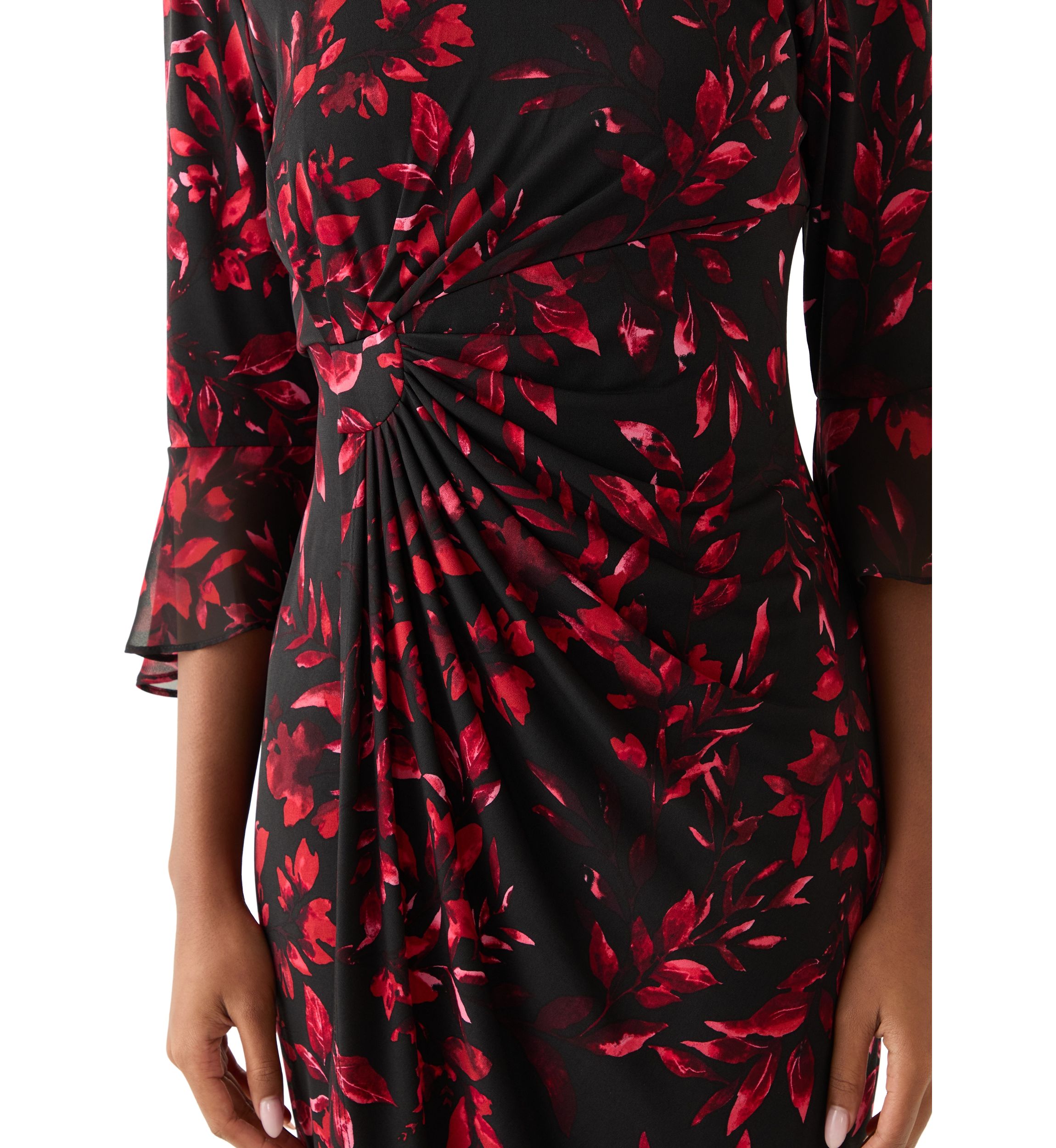 Womens 3/4 Sleeve Leaf Print Sheath Dress