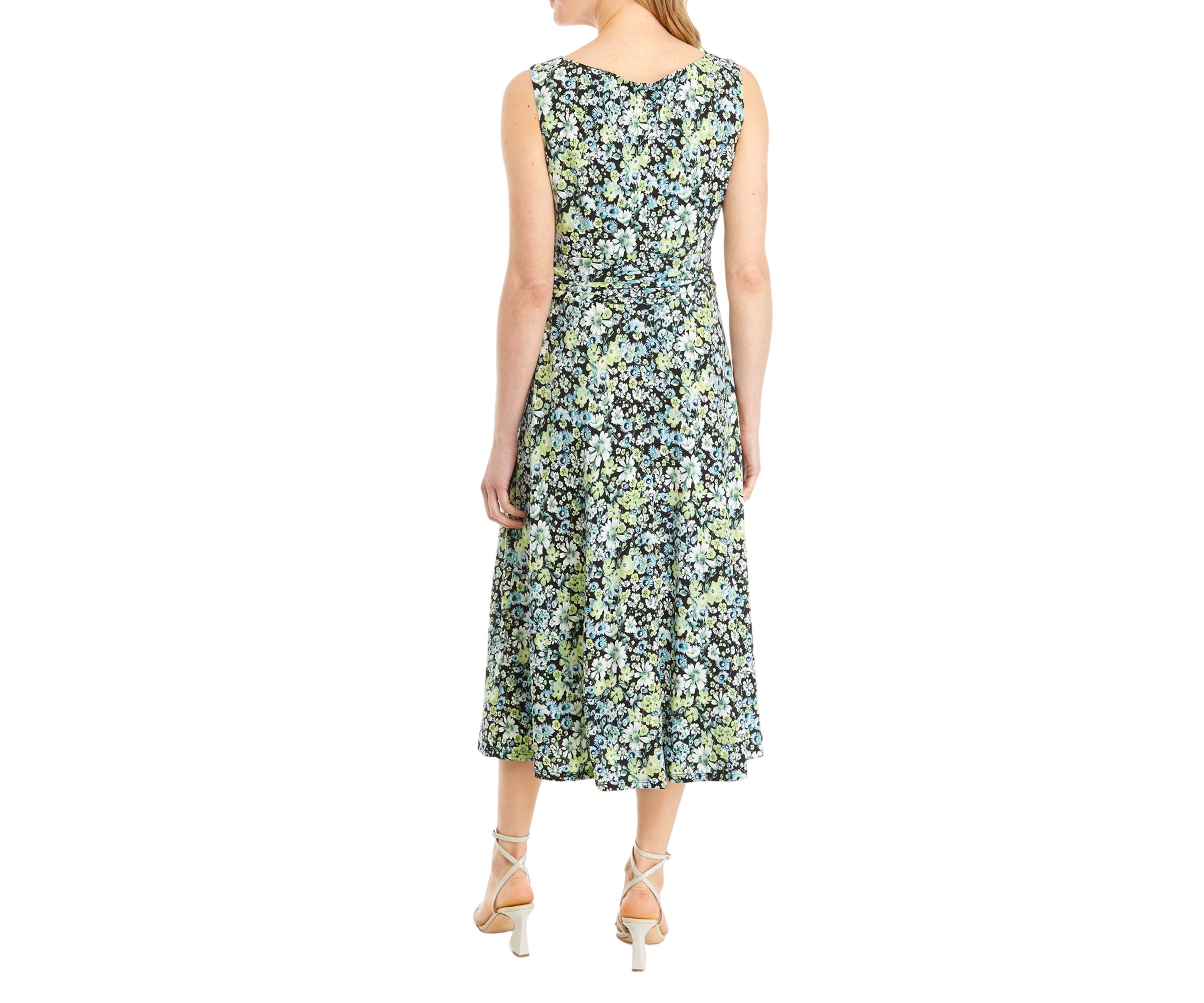 Womens Sleeveless Crew Neck Floral Printed Sheath Dress