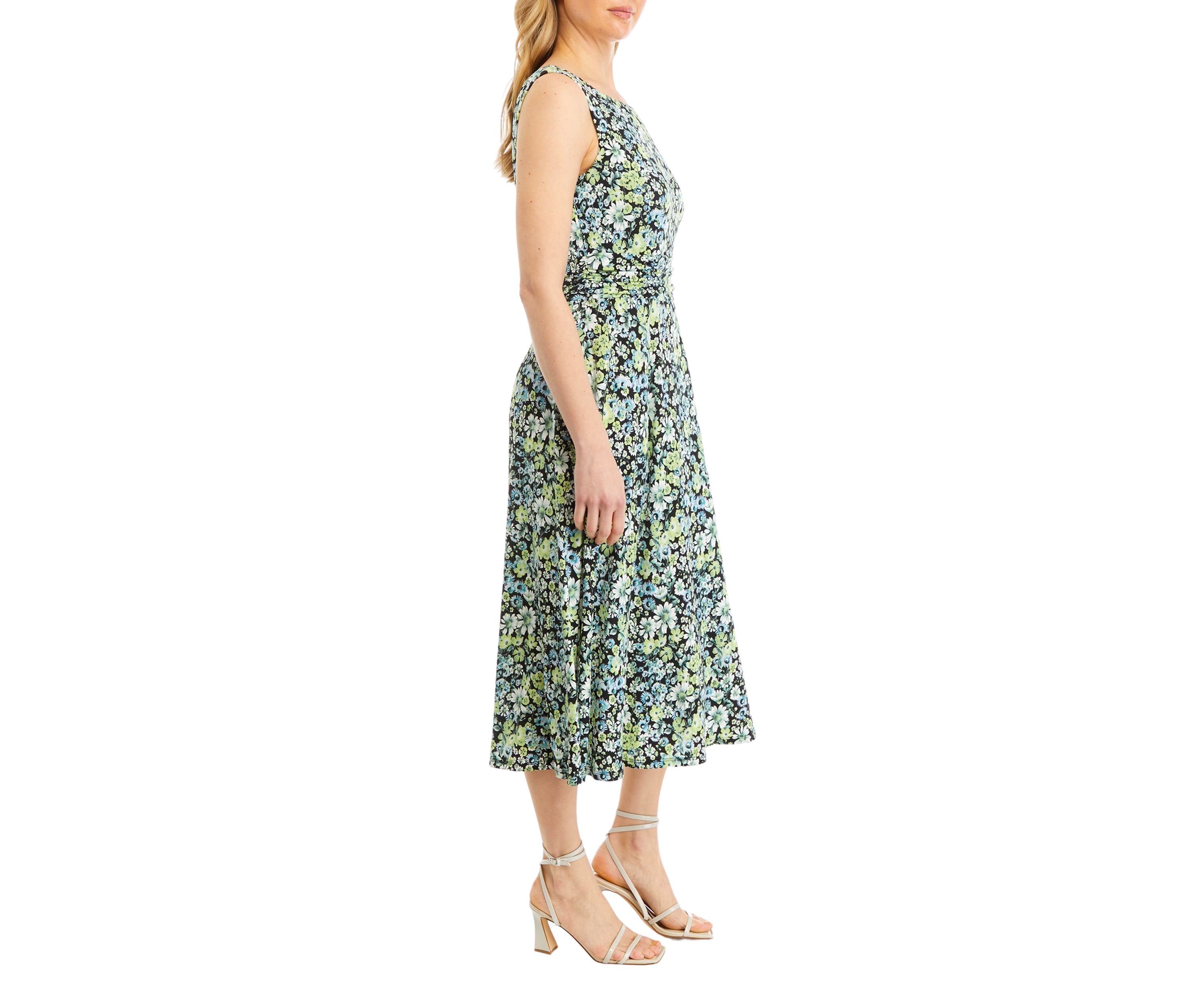 Womens Sleeveless Crew Neck Floral Printed Sheath Dress