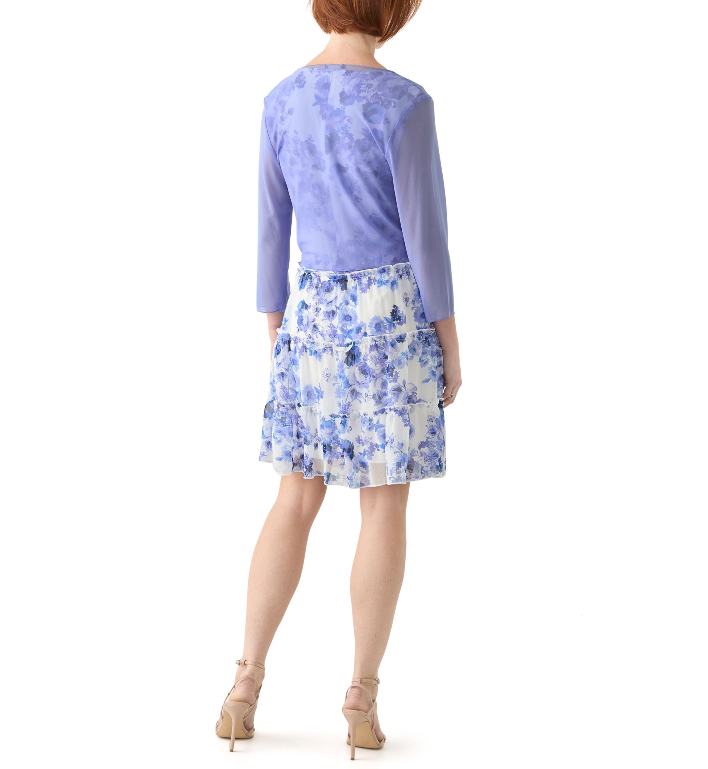 Womens 3/4 Sleeve Crew Neck Floral Print Jacket Dress