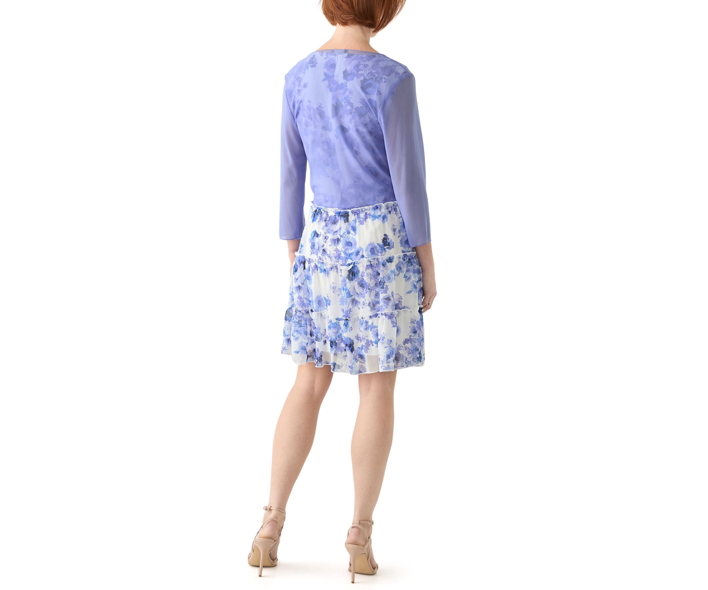 Womens 3/4 Sleeve Crew Neck Floral Print Jacket Dress