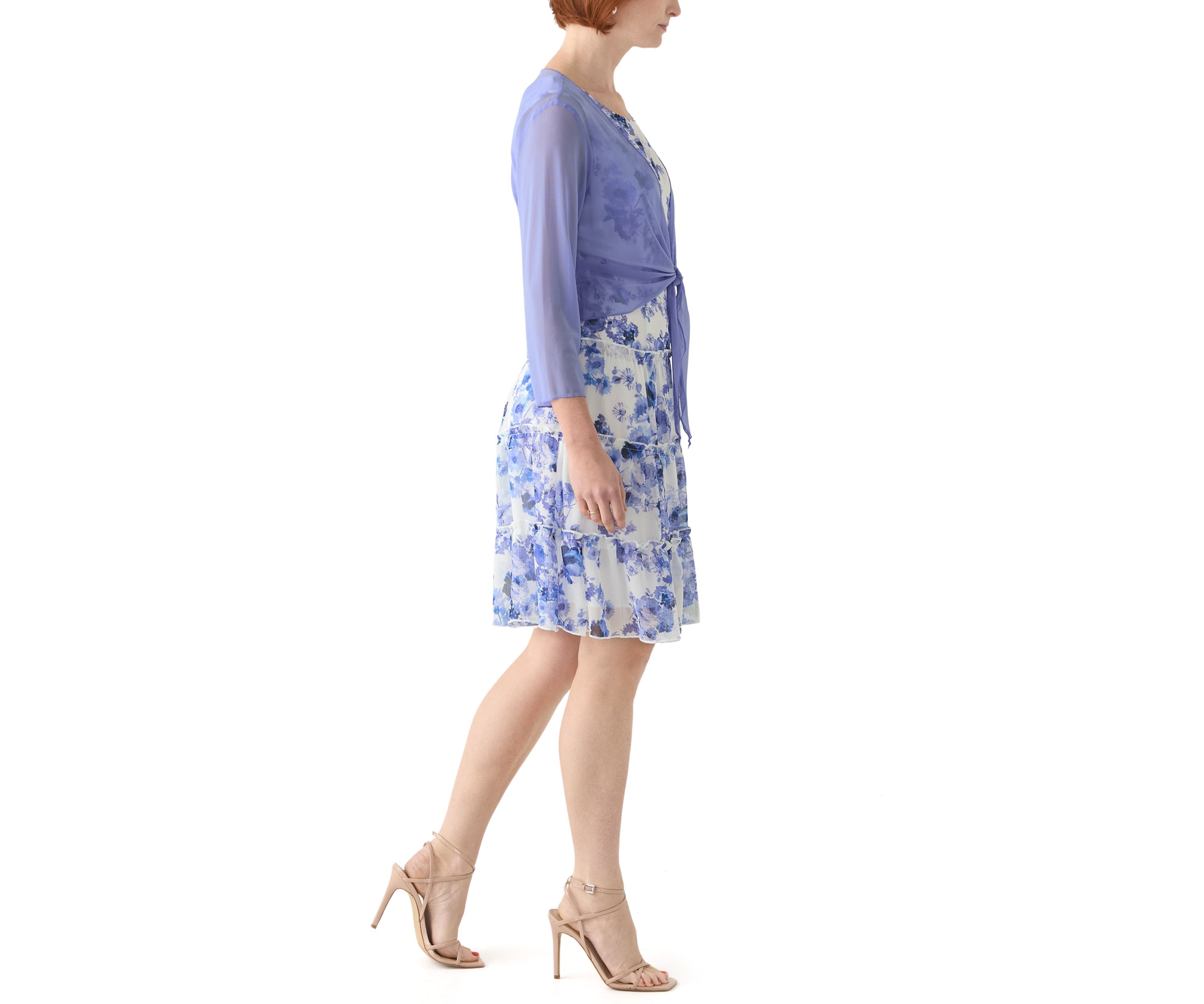 Womens 3/4 Sleeve Crew Neck Floral Print Jacket Dress