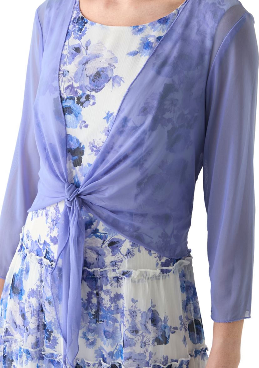 Womens 3/4 Sleeve Crew Neck Floral Print Jacket Dress