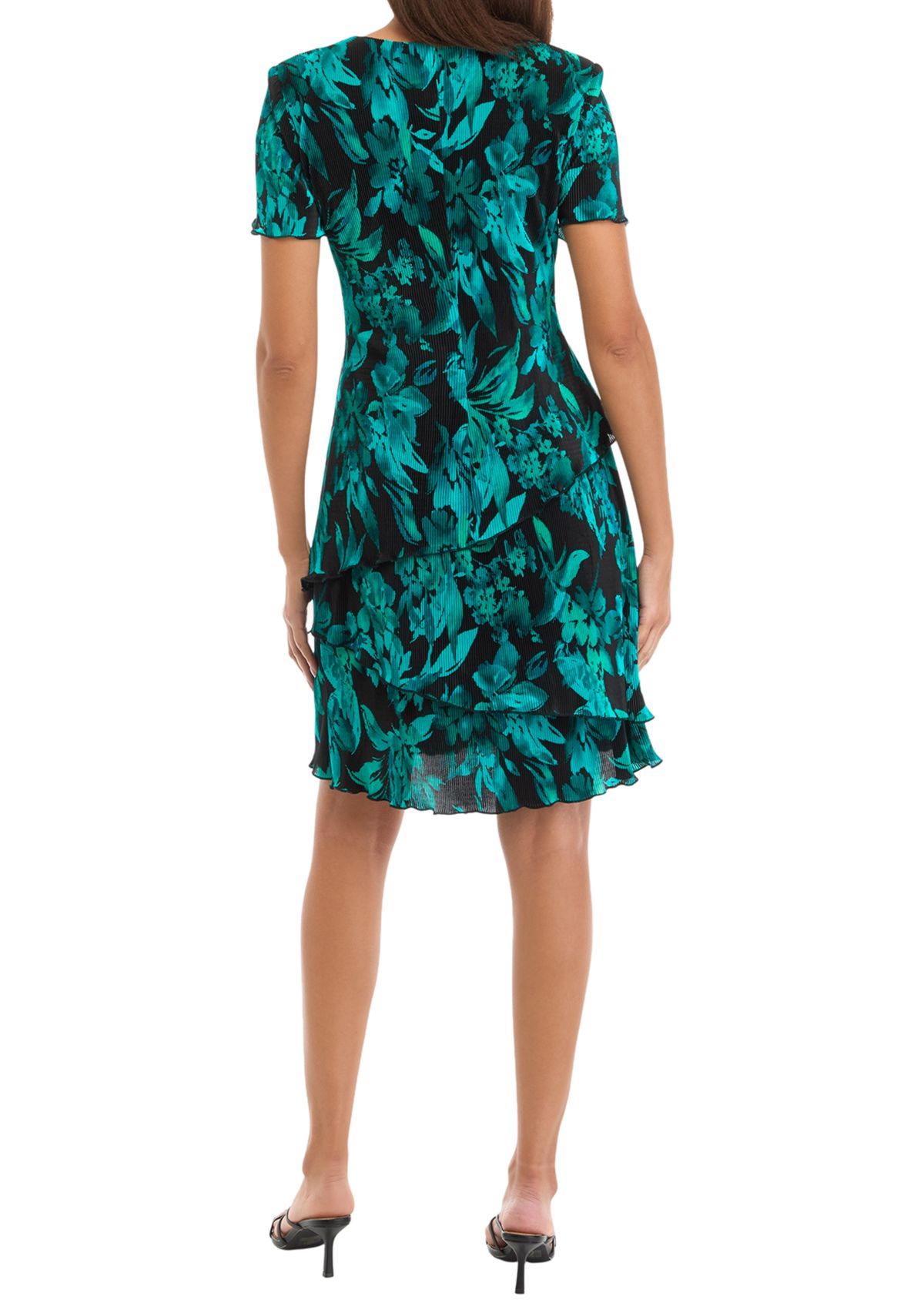 Womens Short Sleeve V-Neck Floral Print A-Line Dress