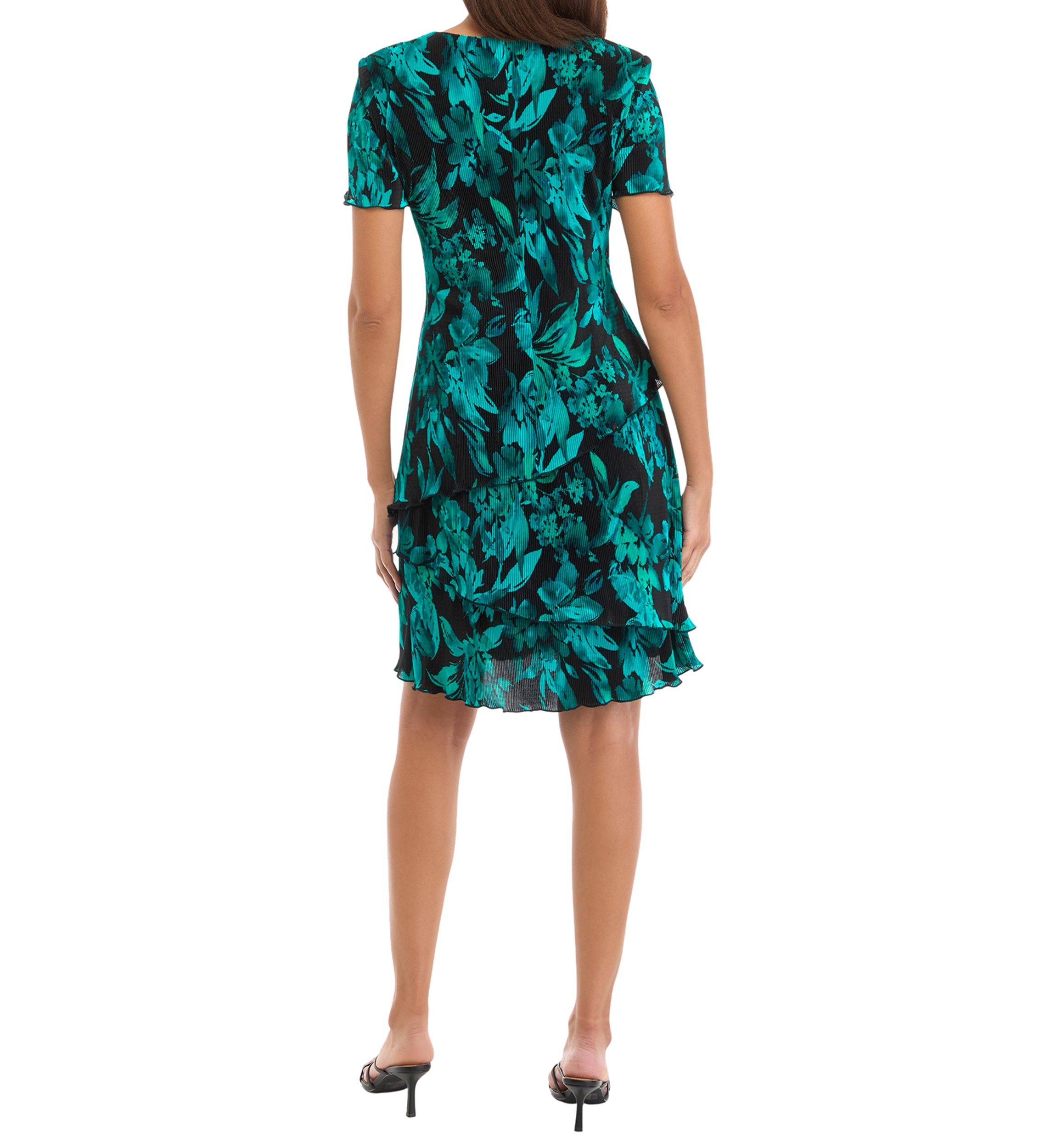 Womens Short Sleeve V-Neck Floral Print A-Line Dress