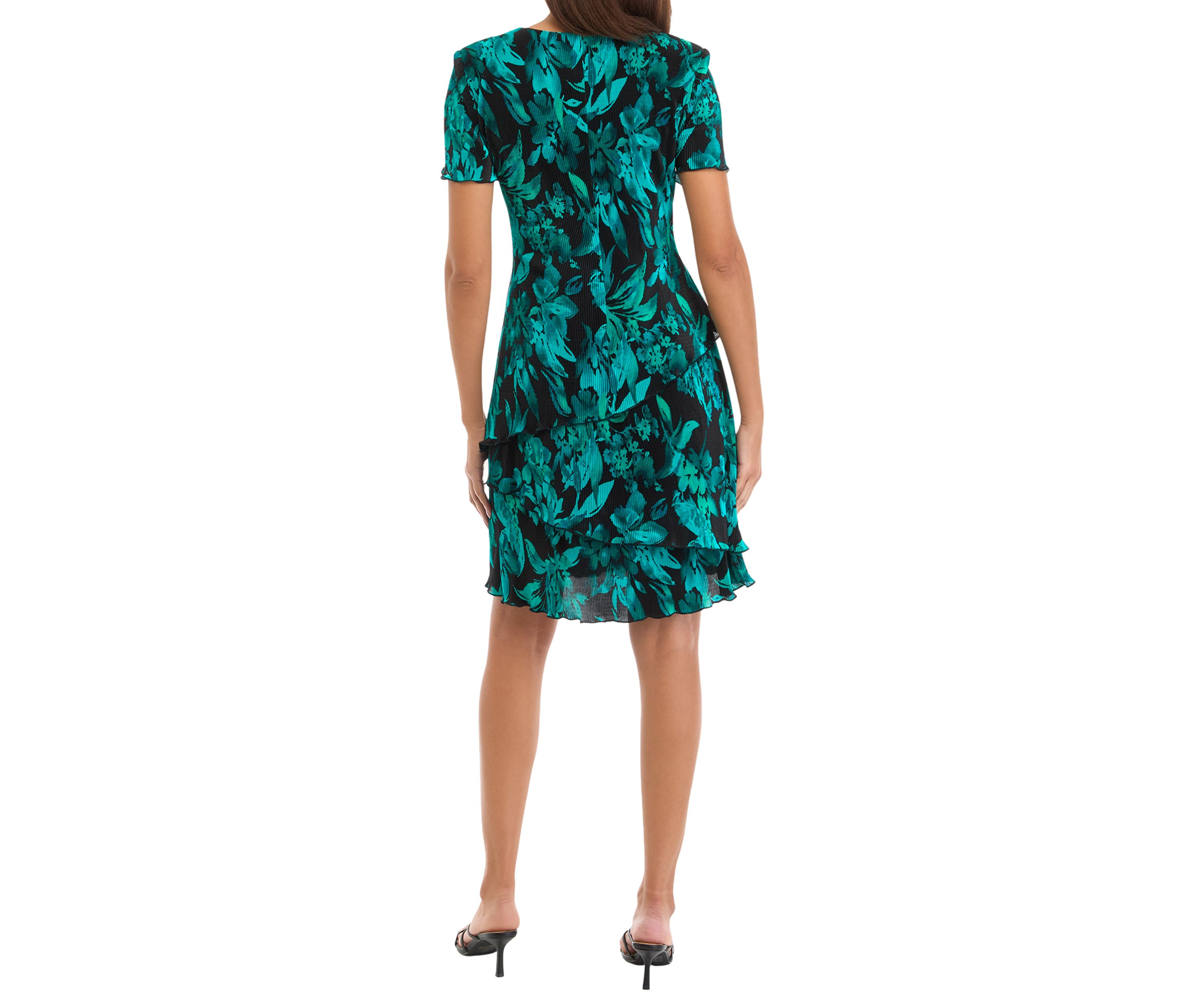Womens Short Sleeve V-Neck Floral Print A-Line Dress