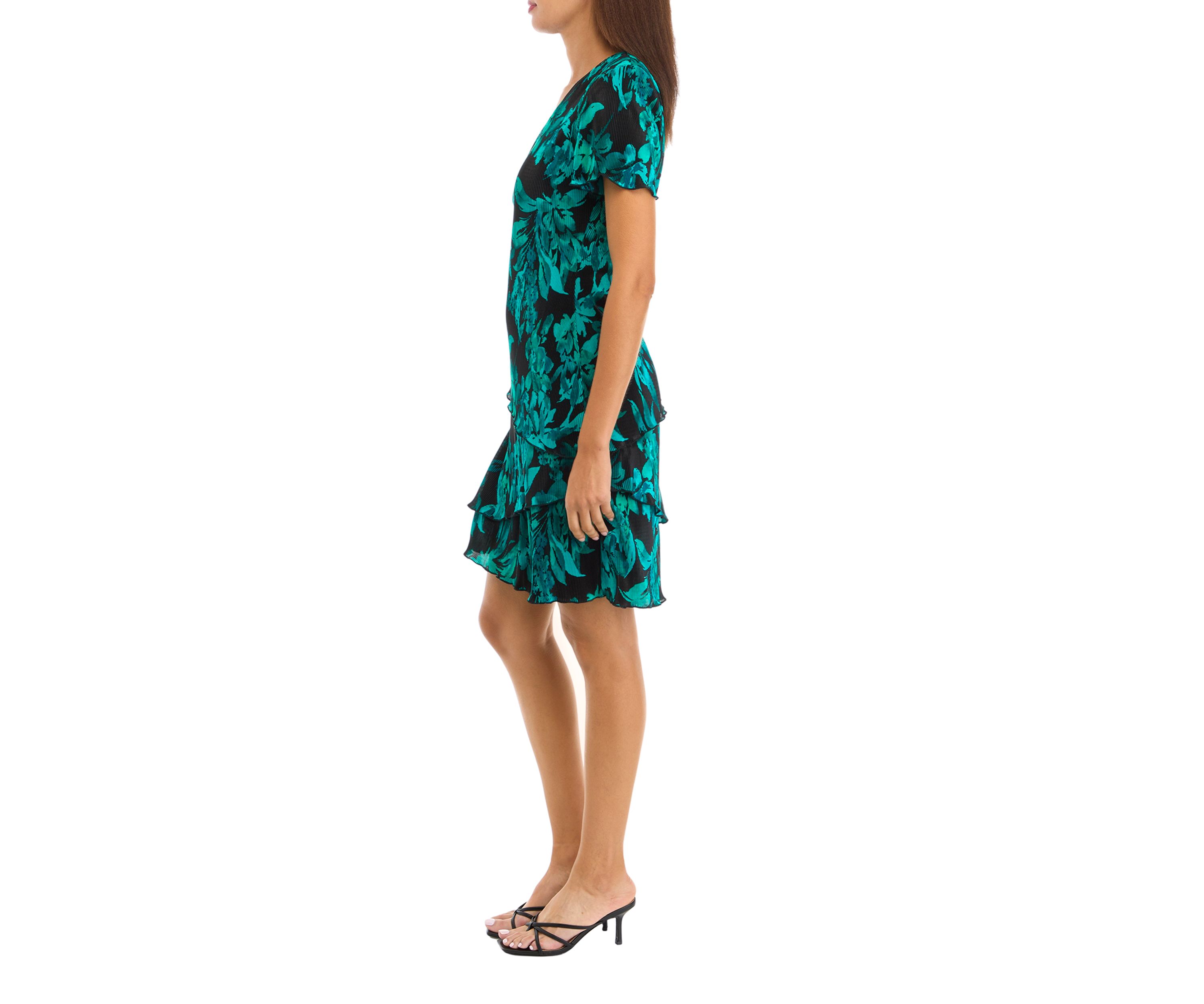Womens Short Sleeve V-Neck Floral Print A-Line Dress