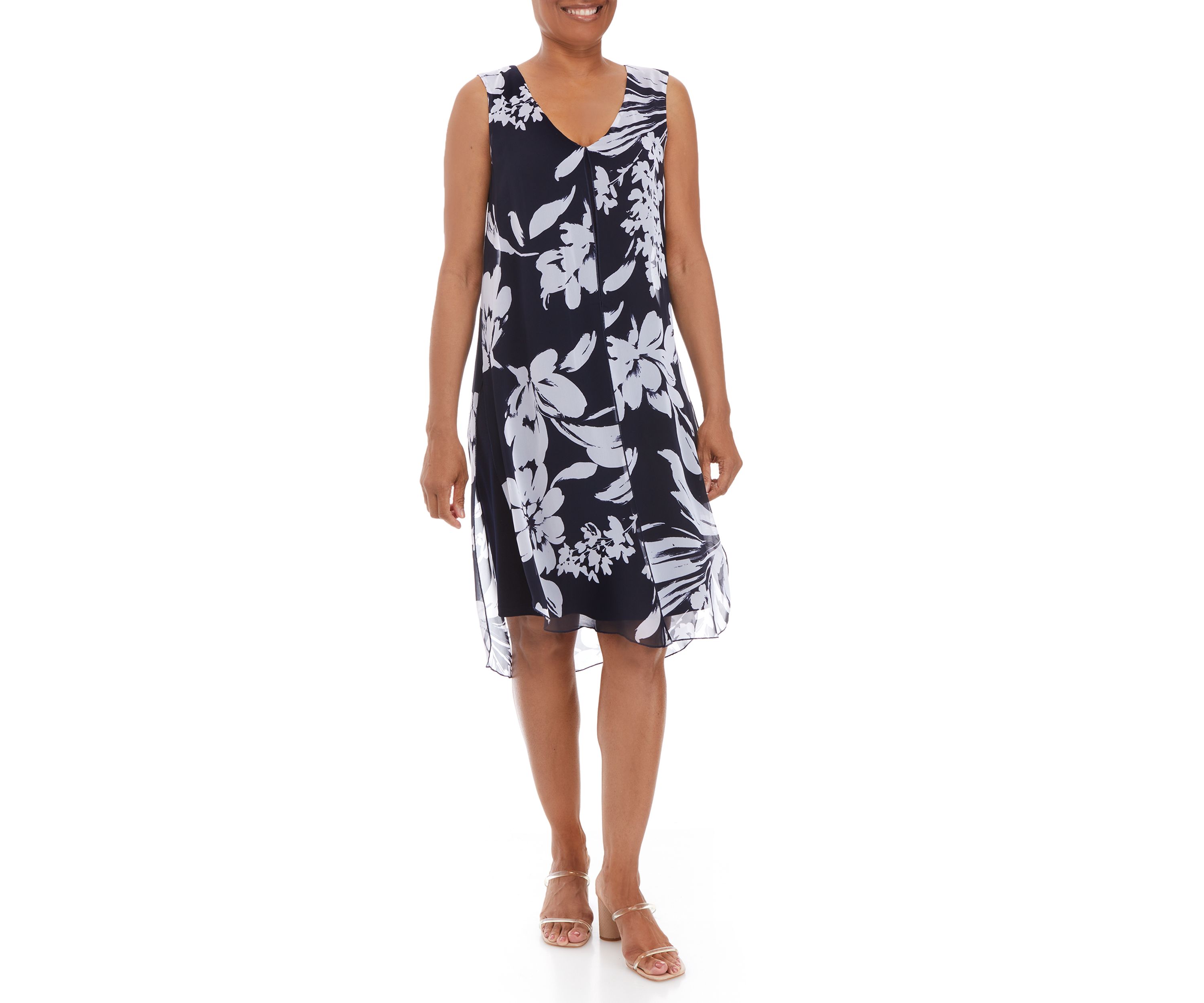 Womens Sleeveless Chiffon Split Front Dress