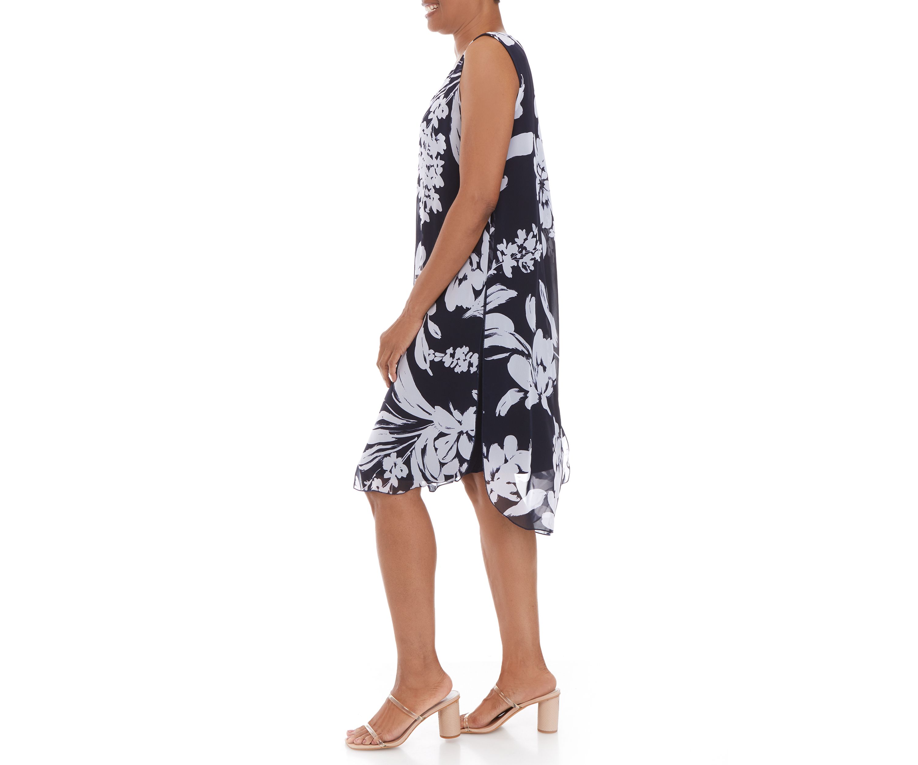 Womens Sleeveless Chiffon Split Front Dress