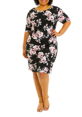 varemærke festspil ledelse Connected Apparel Plus Size Short Sleeve Floral Printed Sheath Dress | belk