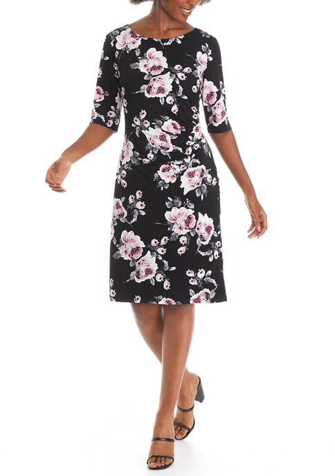 Connected Apparel Womens Elbow Sleeve Side Ruched Floral