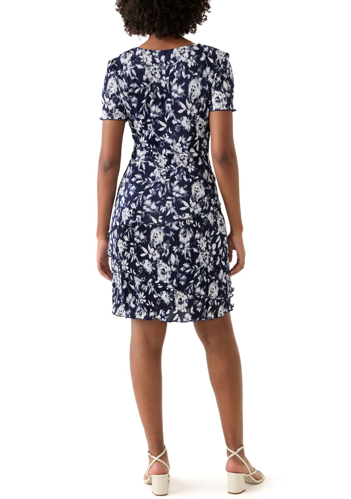 Womens Short Sleeve V-Neck Floral Print A-Line Dress
