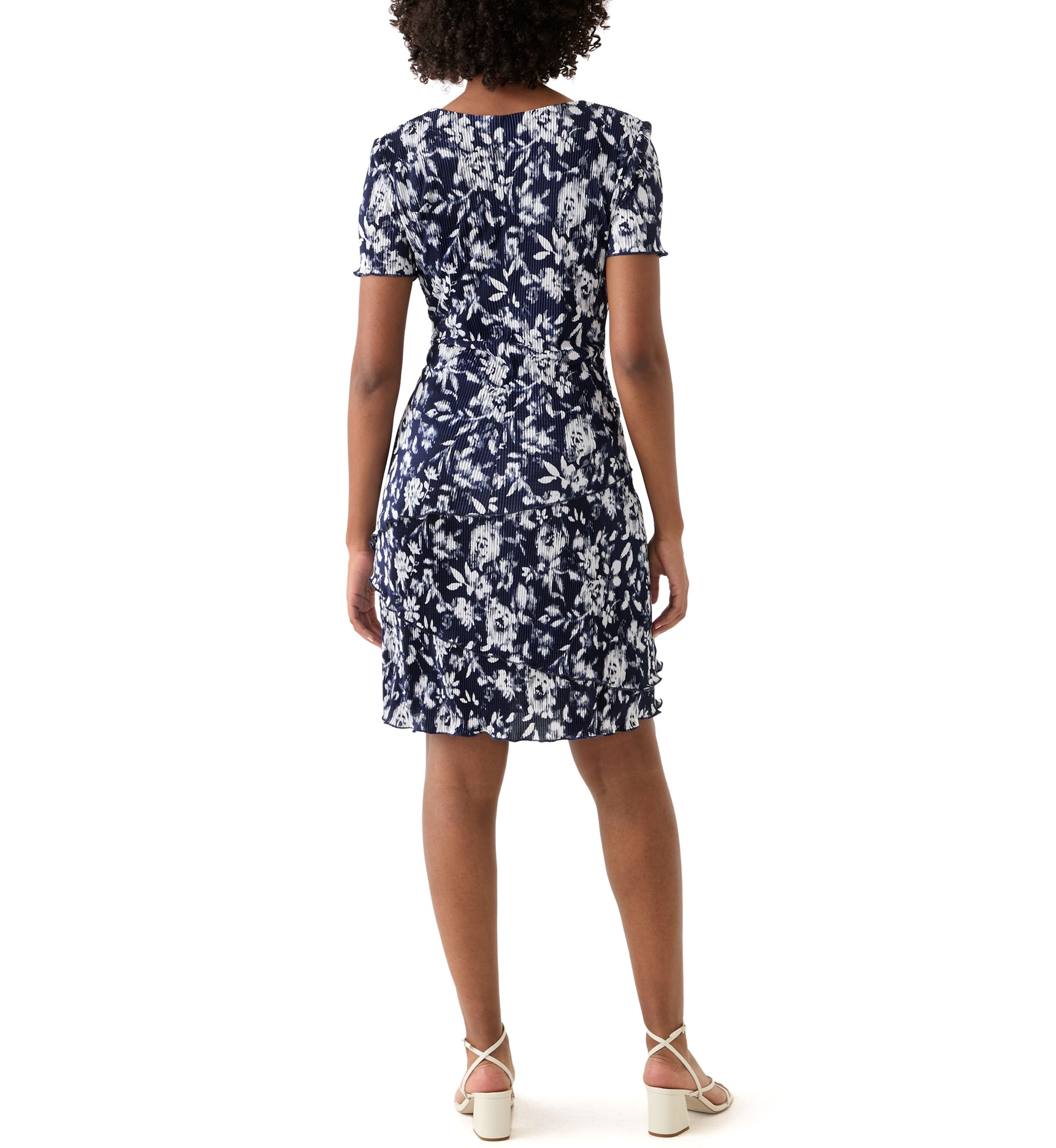 Womens Short Sleeve V-Neck Floral Print A-Line Dress