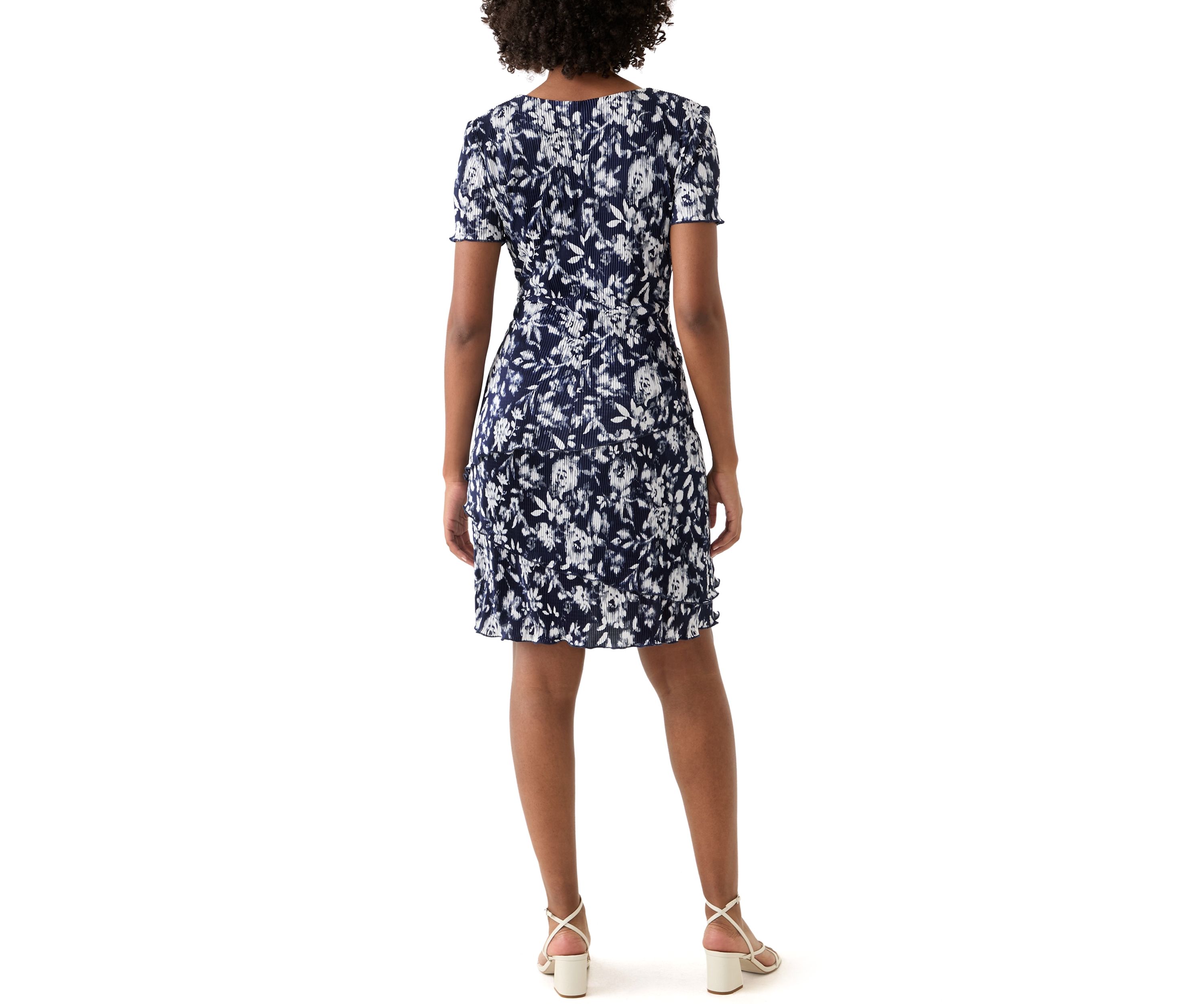Womens Short Sleeve V-Neck Floral Print A-Line Dress