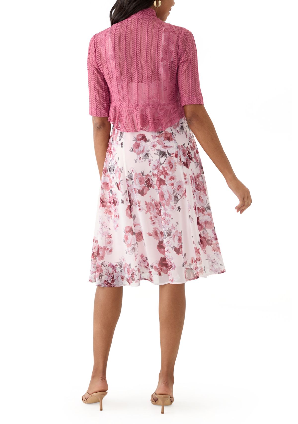 Womens Short Sleeve Scoop Neck Floral Print Jacket Dress