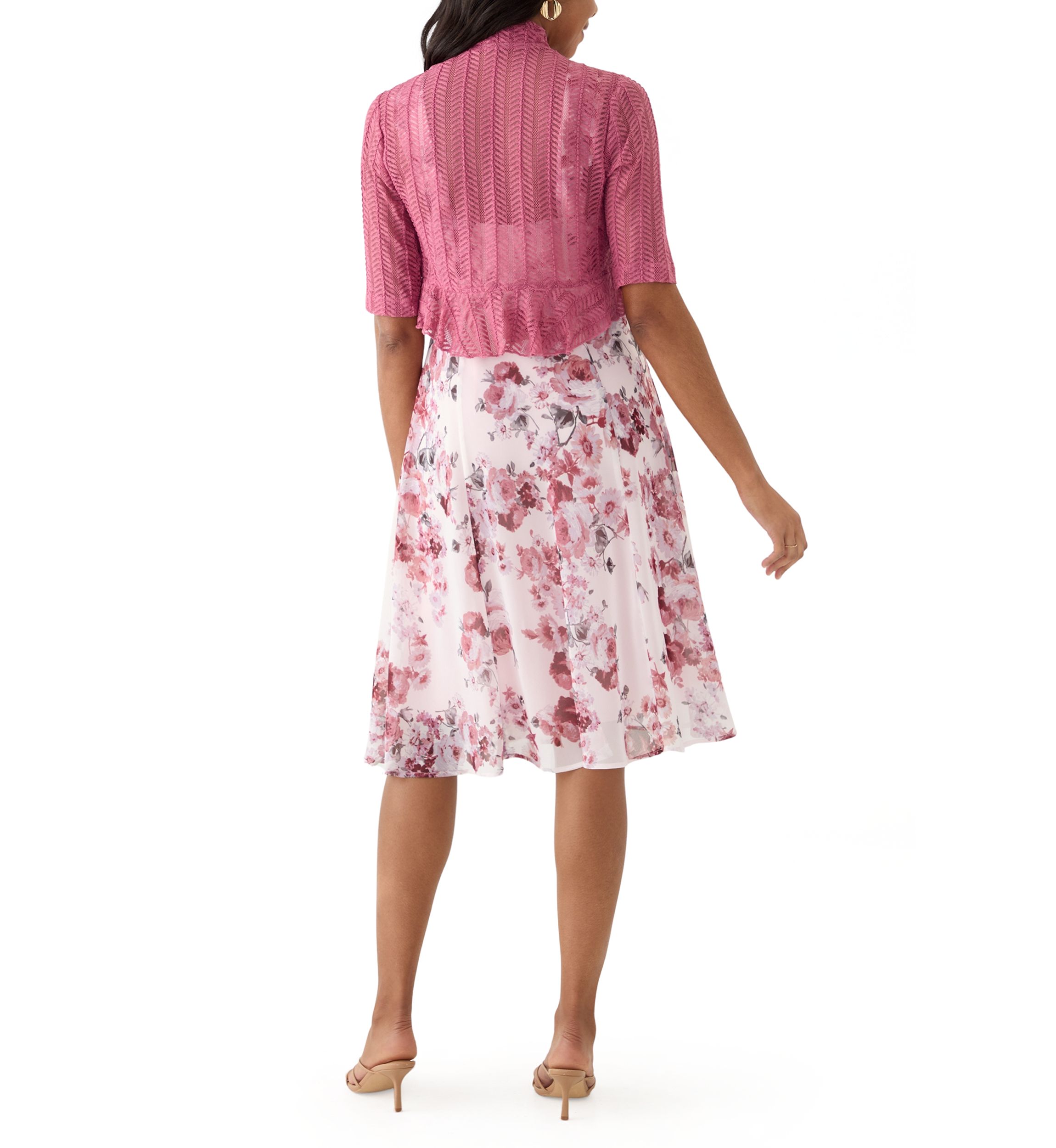 Womens Short Sleeve Scoop Neck Floral Print Jacket Dress