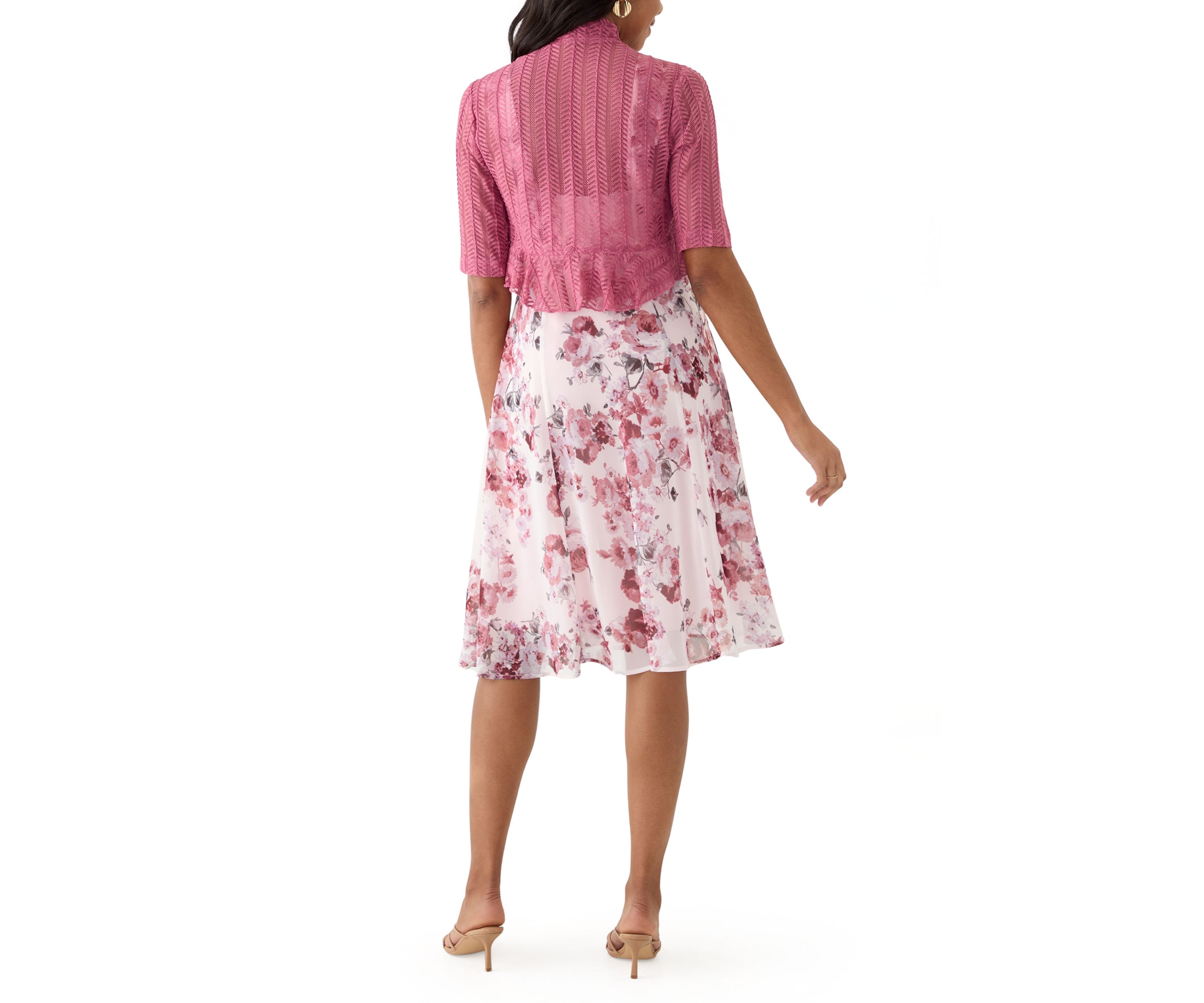 Womens Short Sleeve Scoop Neck Floral Print Jacket Dress