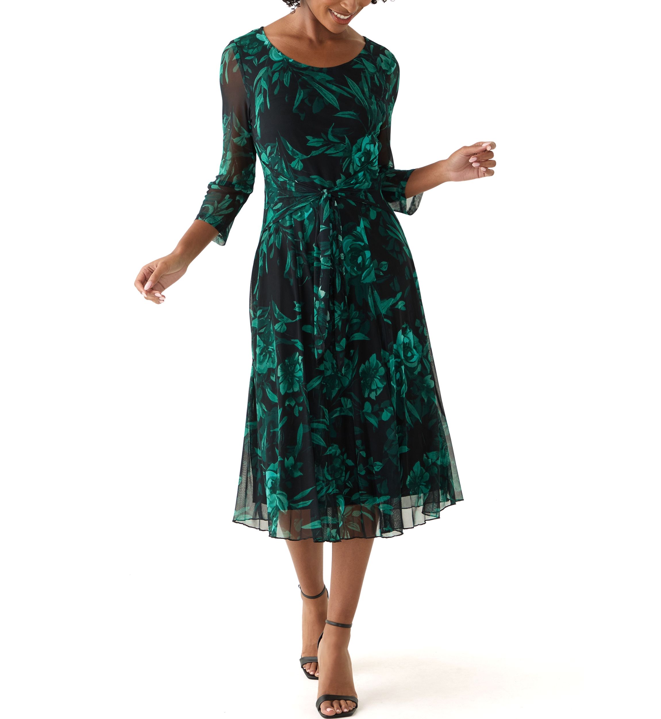 Womens 3/4 Sleeve Printed A-Line Dress