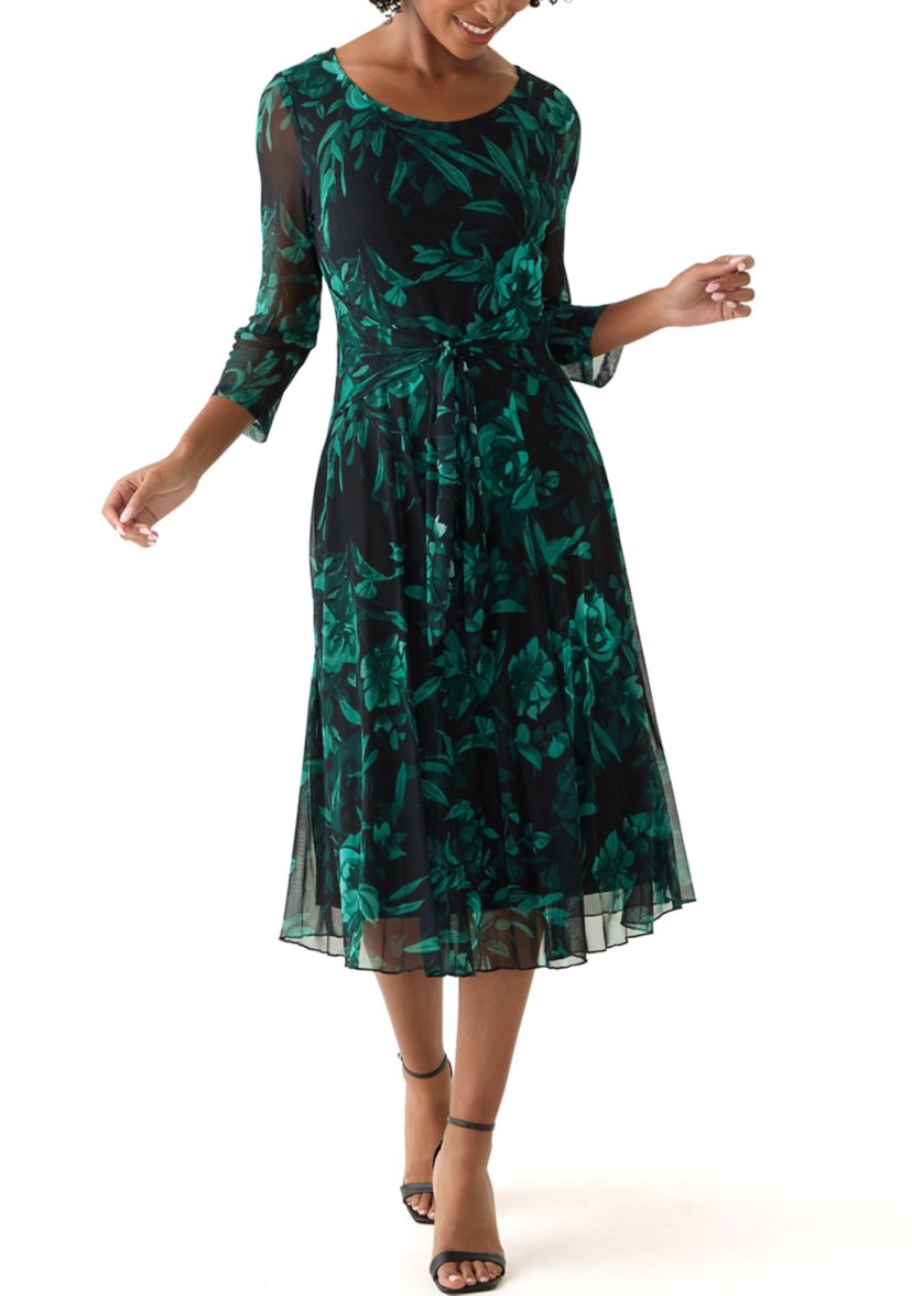 Womens 3/4 Sleeve Printed A-Line Dress
