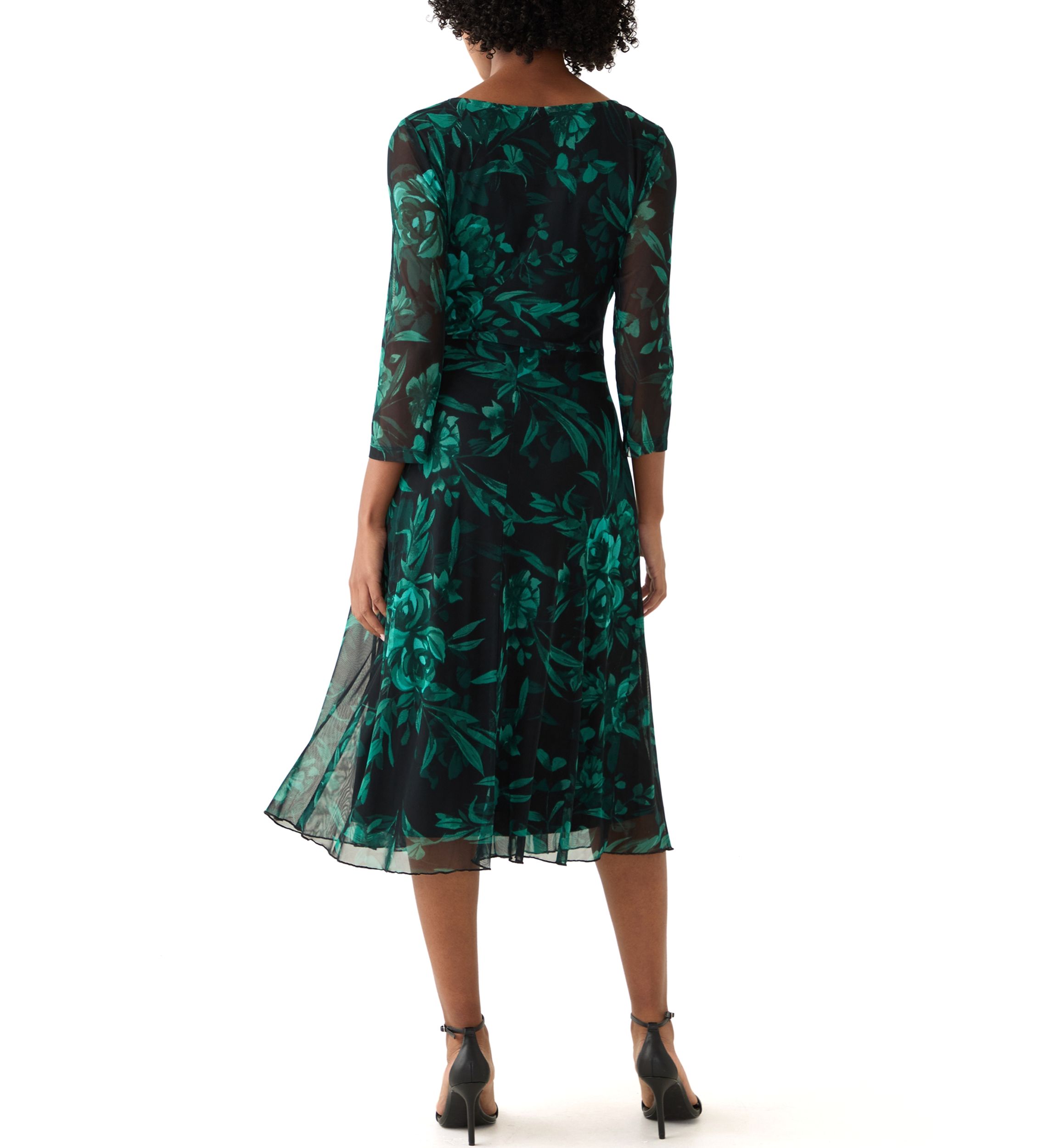 Womens 3/4 Sleeve Printed A-Line Dress