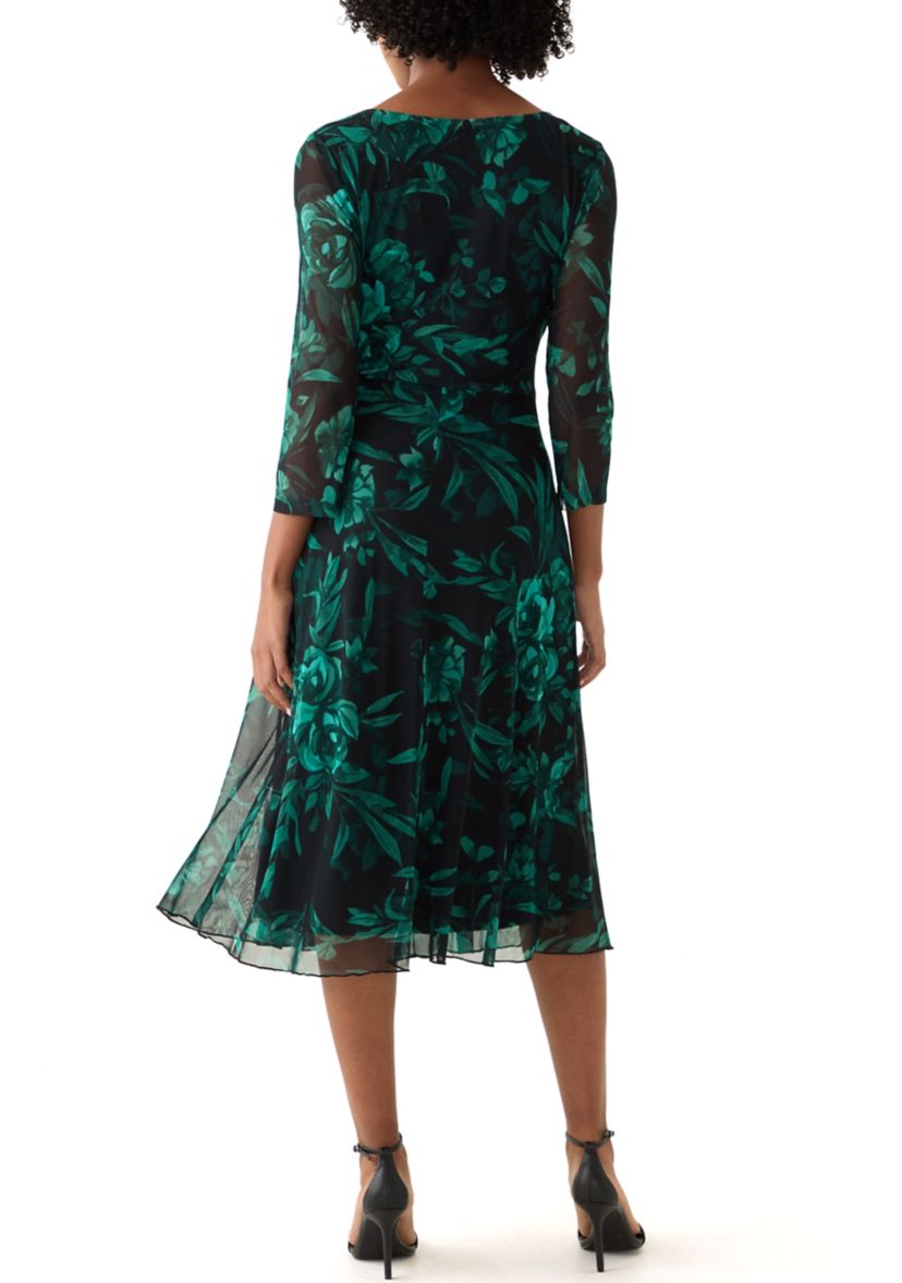 Womens 3/4 Sleeve Printed A-Line Dress