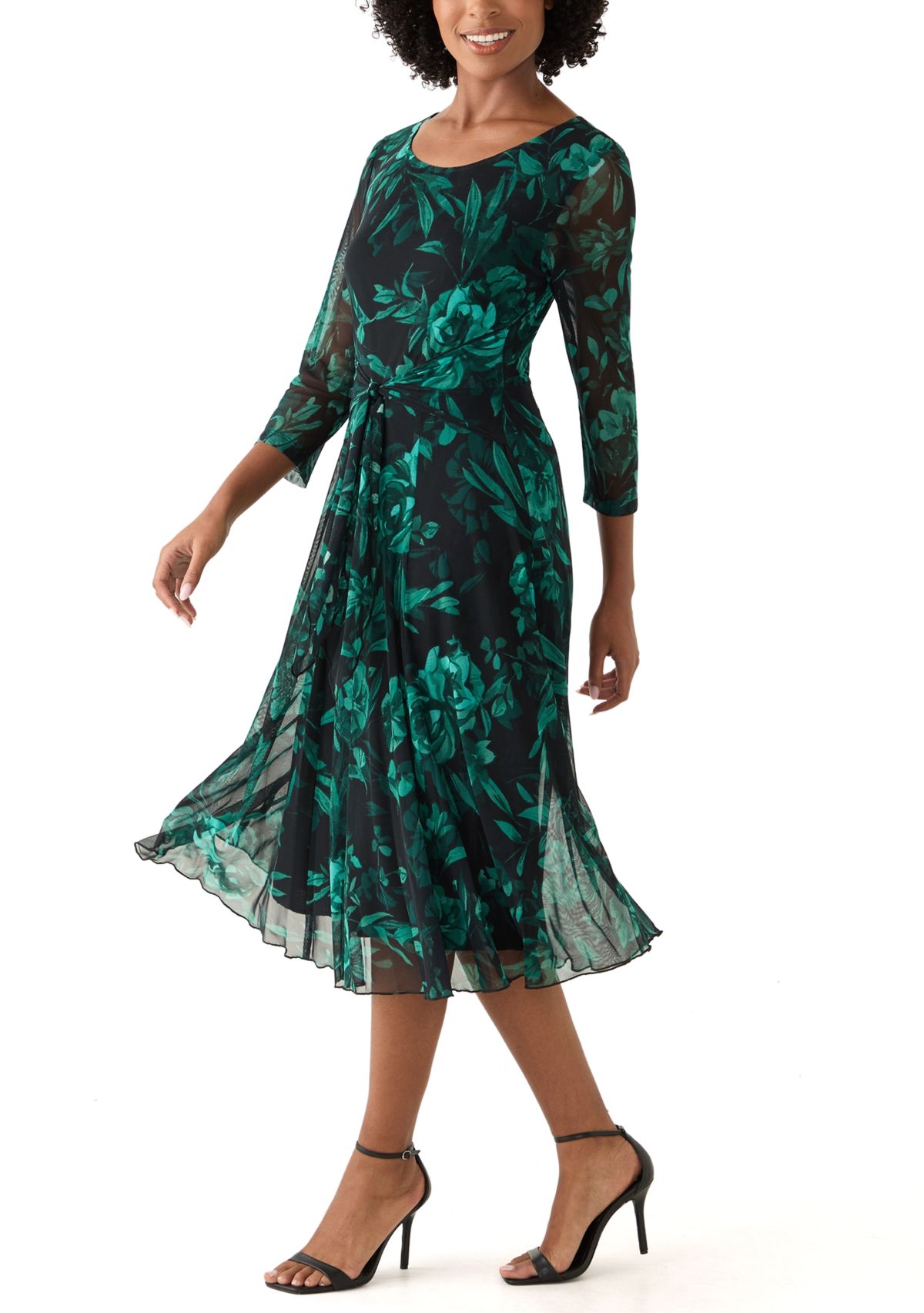 Womens 3/4 Sleeve Printed A-Line Dress