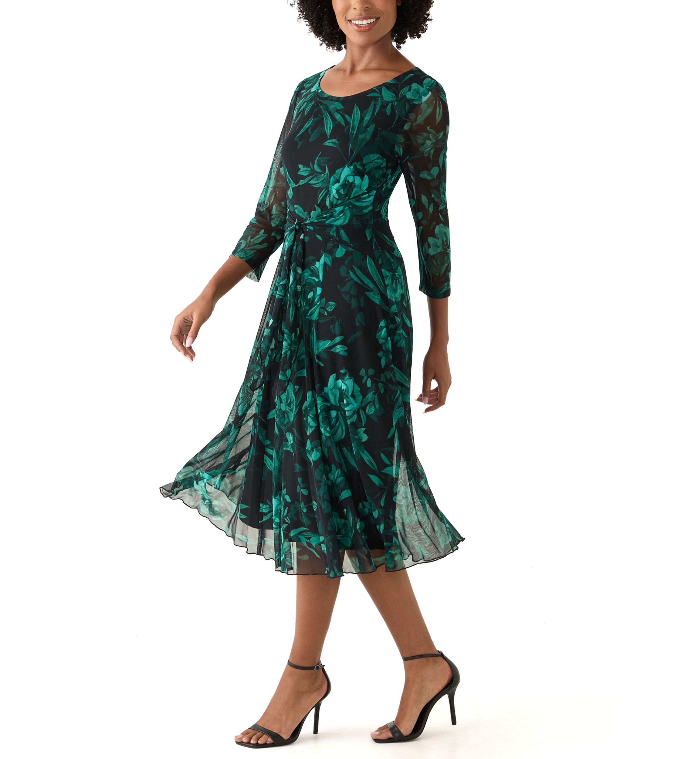 Womens 3/4 Sleeve Printed A-Line Dress