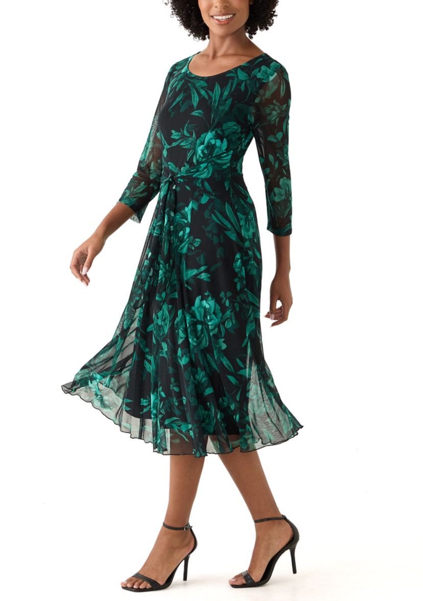 Womens 3/4 Sleeve Printed A-Line Dress