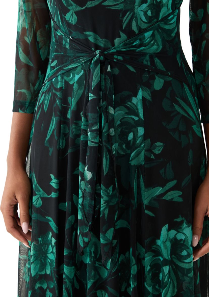 Womens 3/4 Sleeve Printed A-Line Dress