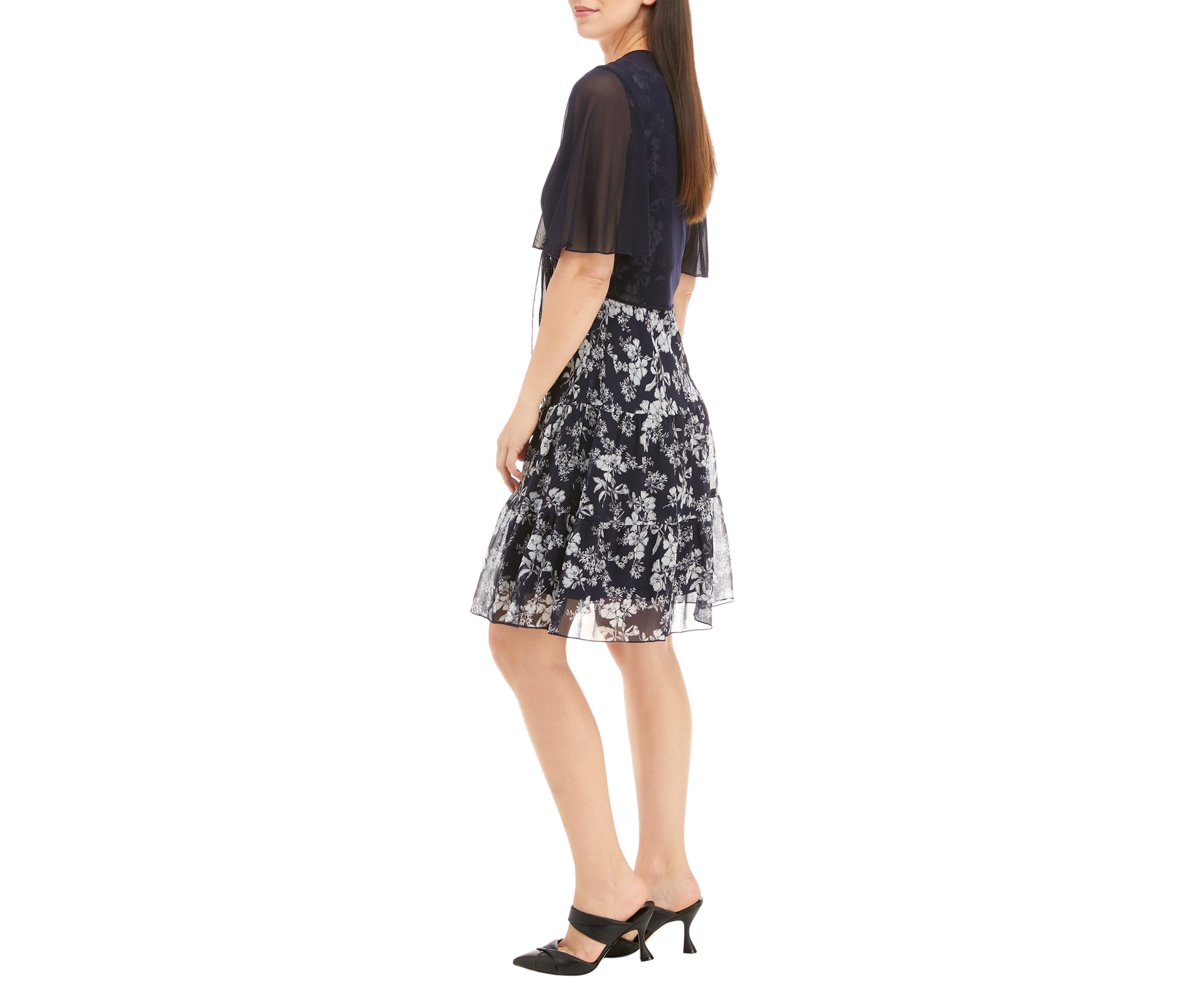 Womens 3/4 Sleeve Mesh Floral Jacket Dress