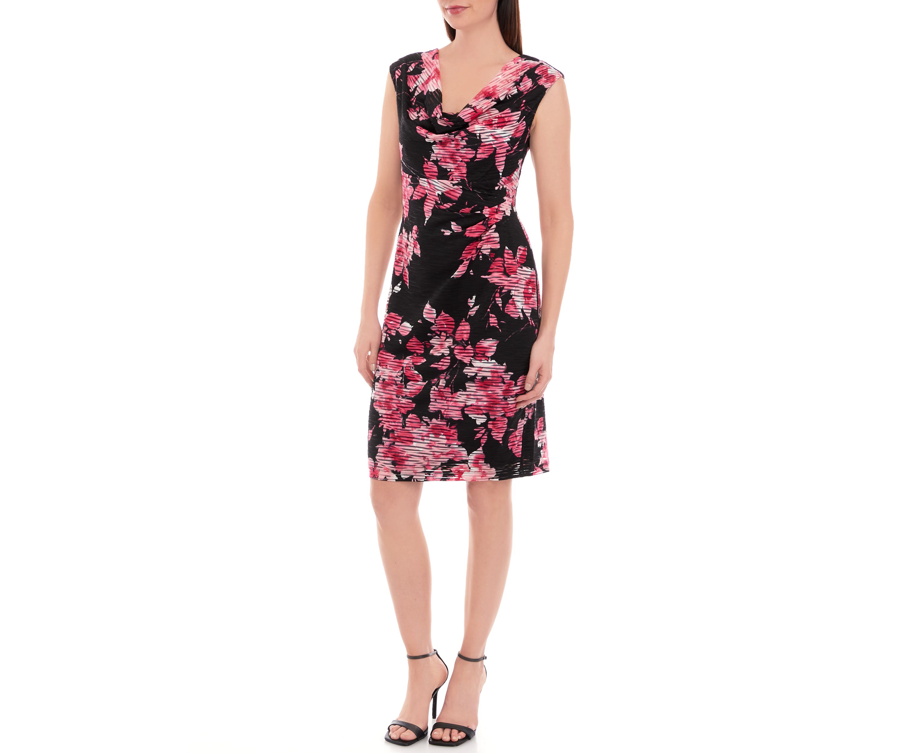 Womens Cap Sleeve Cowl Neck Floral Burnout Dress