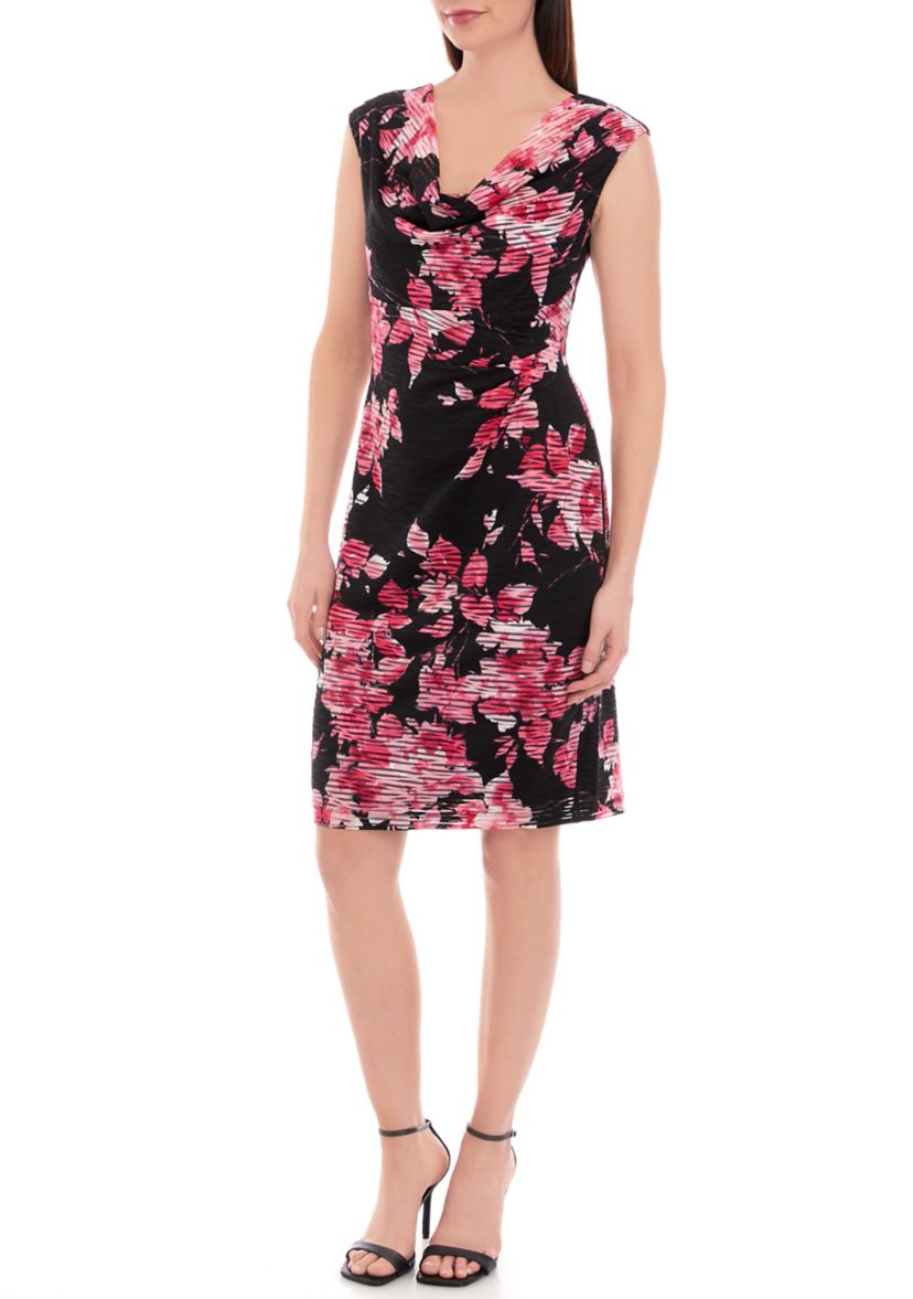 Womens Cap Sleeve Cowl Neck Floral Burnout Dress