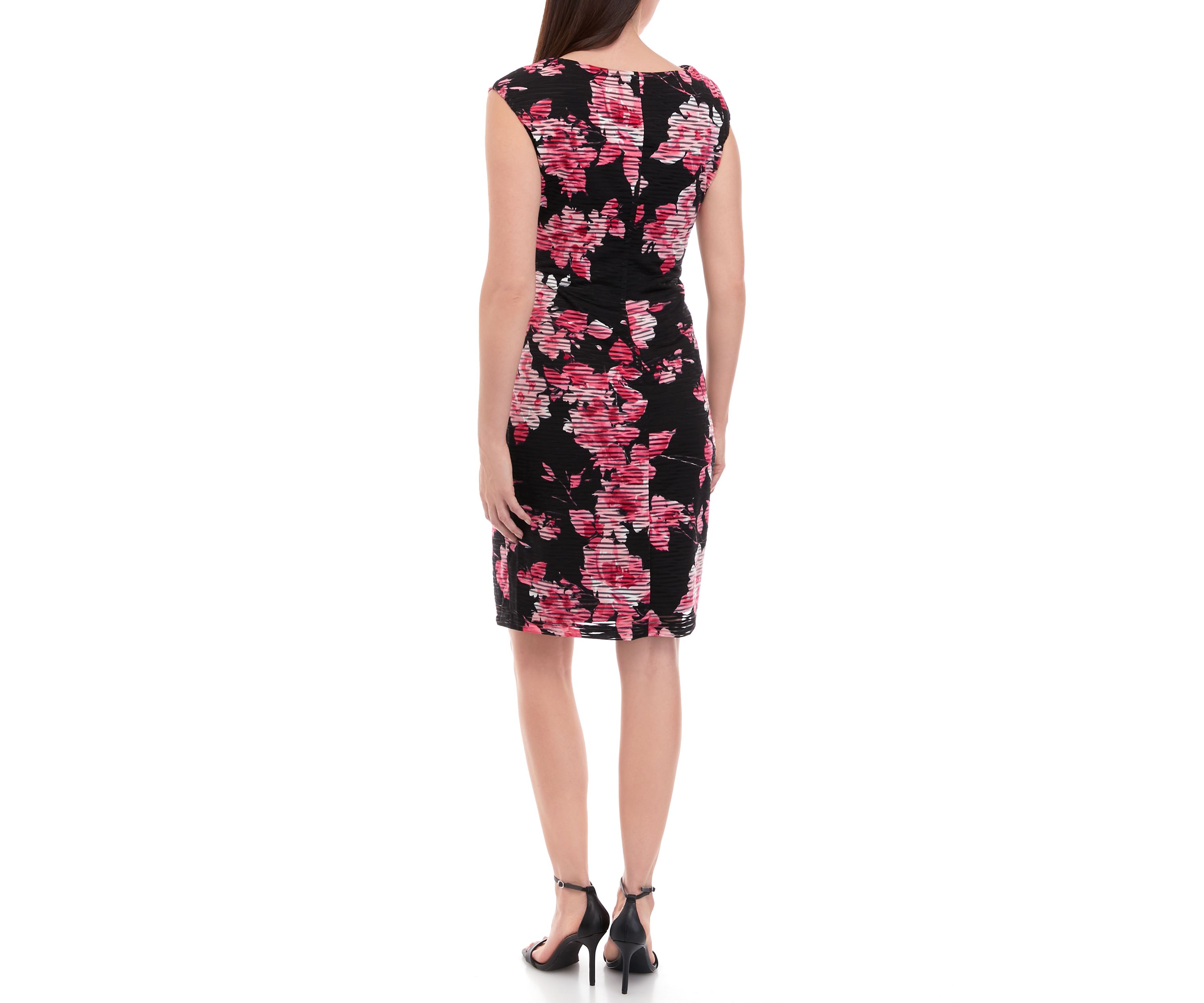 Womens Cap Sleeve Cowl Neck Floral Burnout Dress