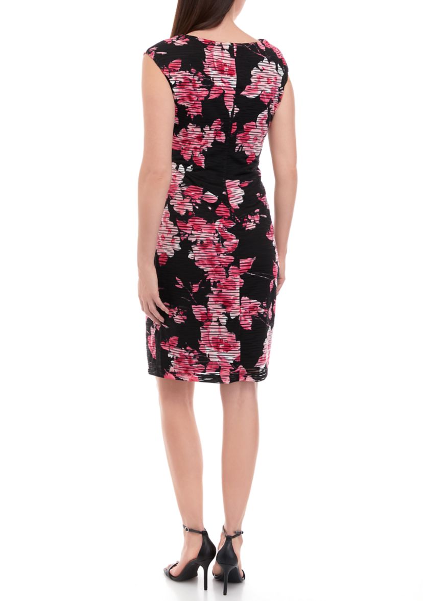 Womens Cap Sleeve Cowl Neck Floral Burnout Dress