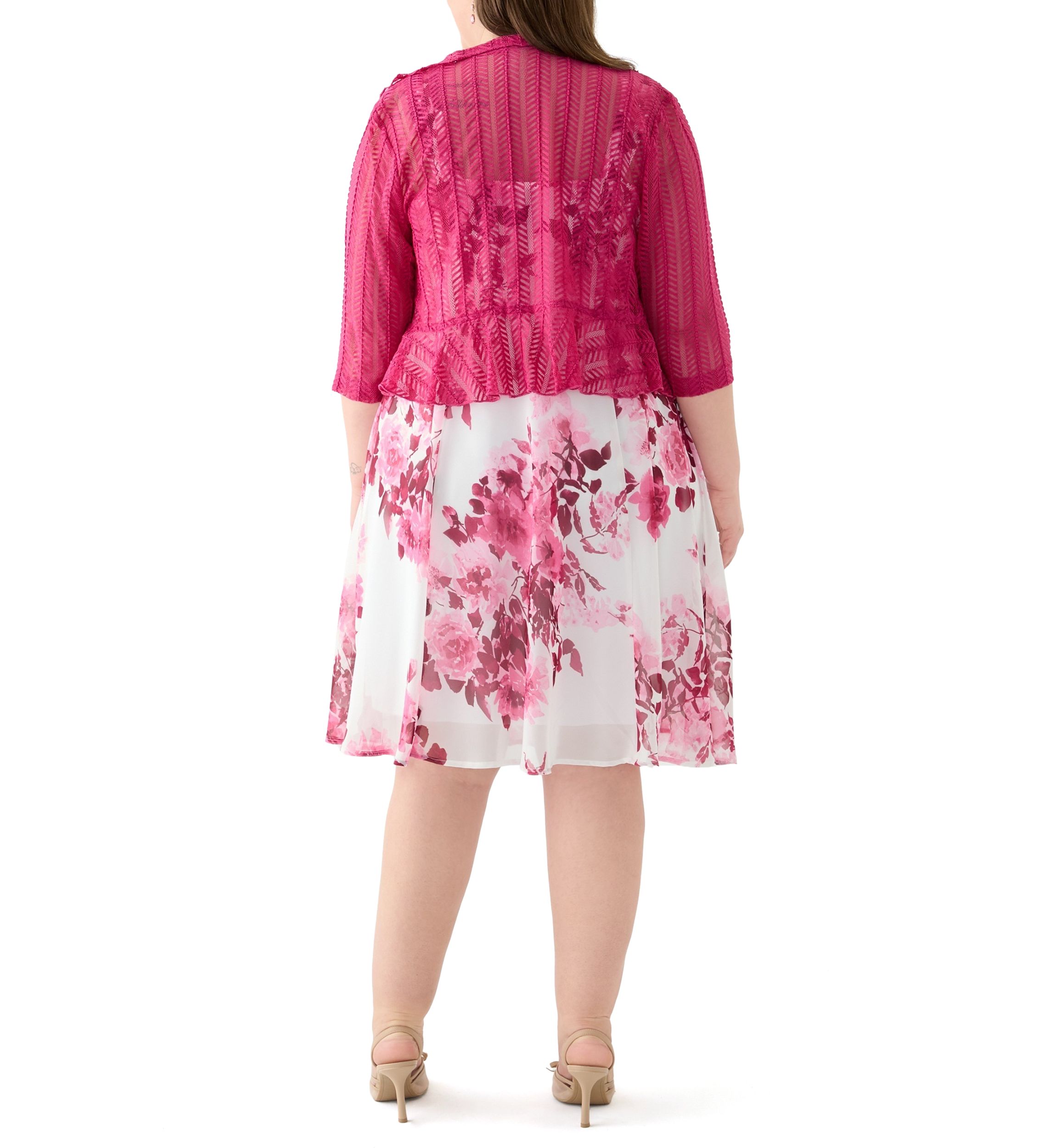 Plus Size Sleeveless Floral Print Jacket Dress