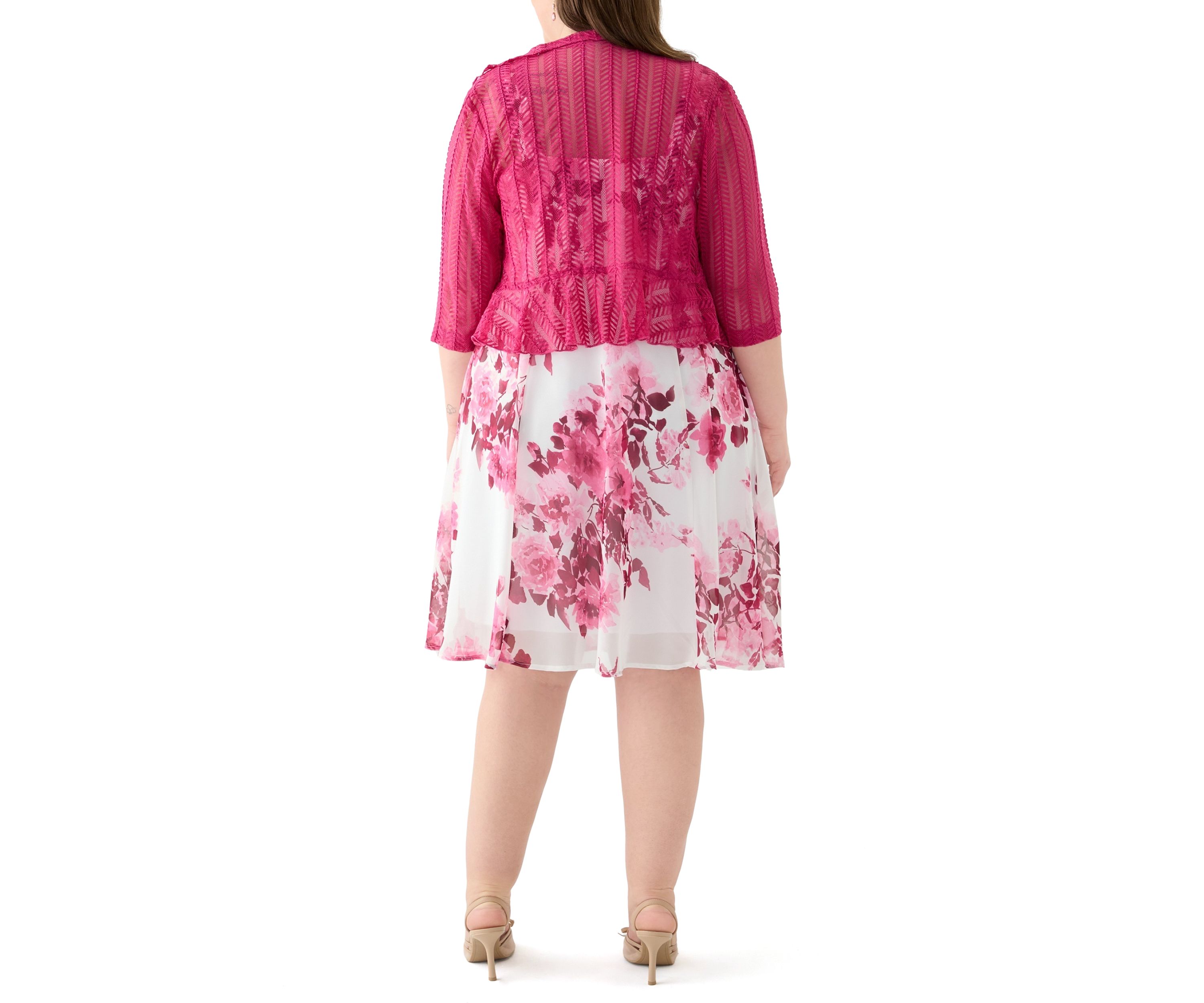 Plus Size Sleeveless Floral Print Jacket Dress