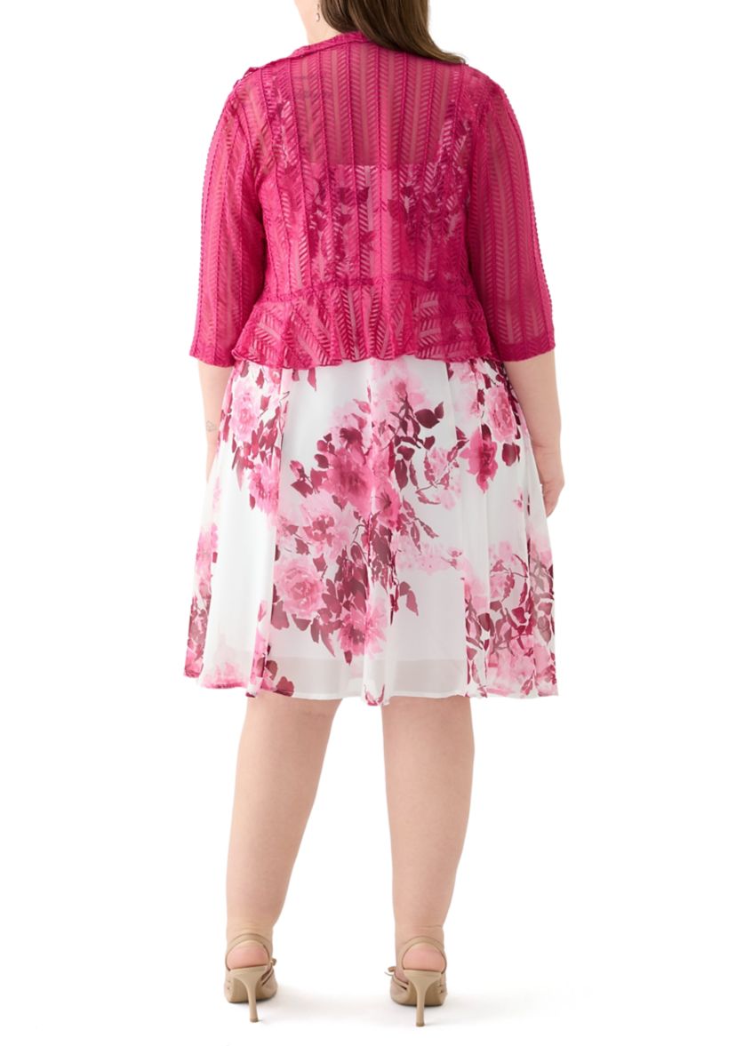 Plus Size Sleeveless Floral Print Jacket Dress