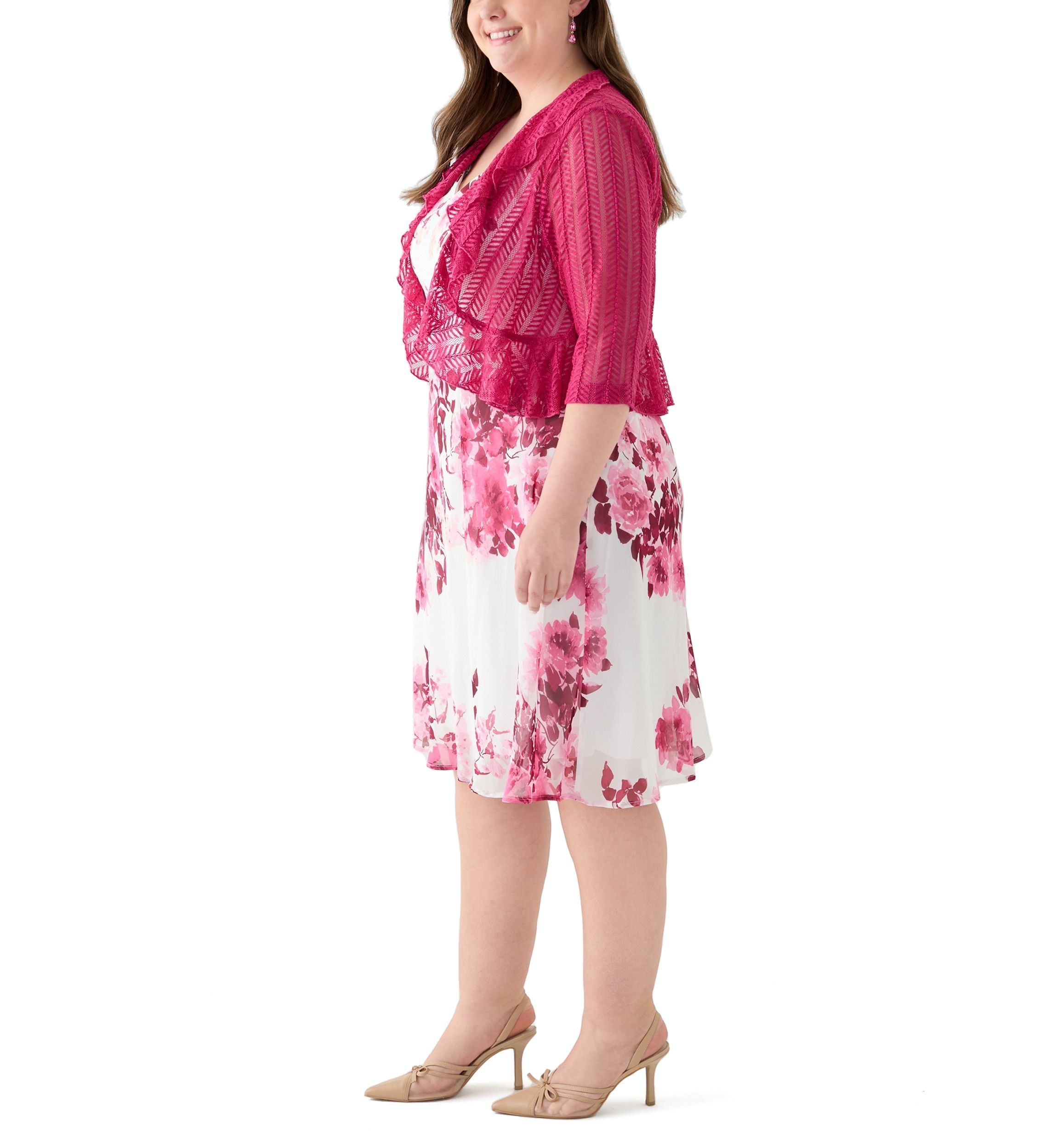 Plus Size Sleeveless Floral Print Jacket Dress