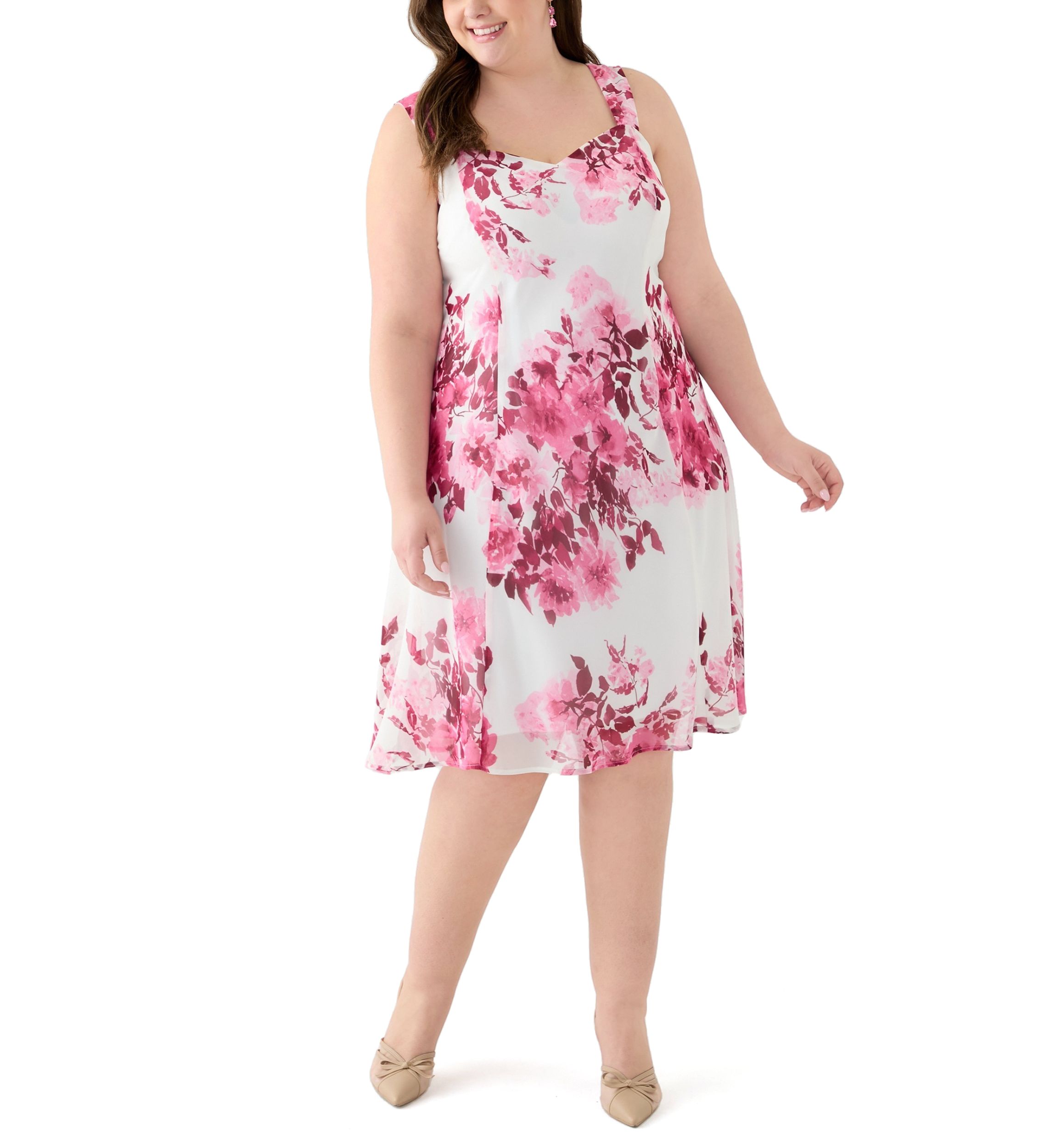 Plus Size Sleeveless Floral Print Jacket Dress