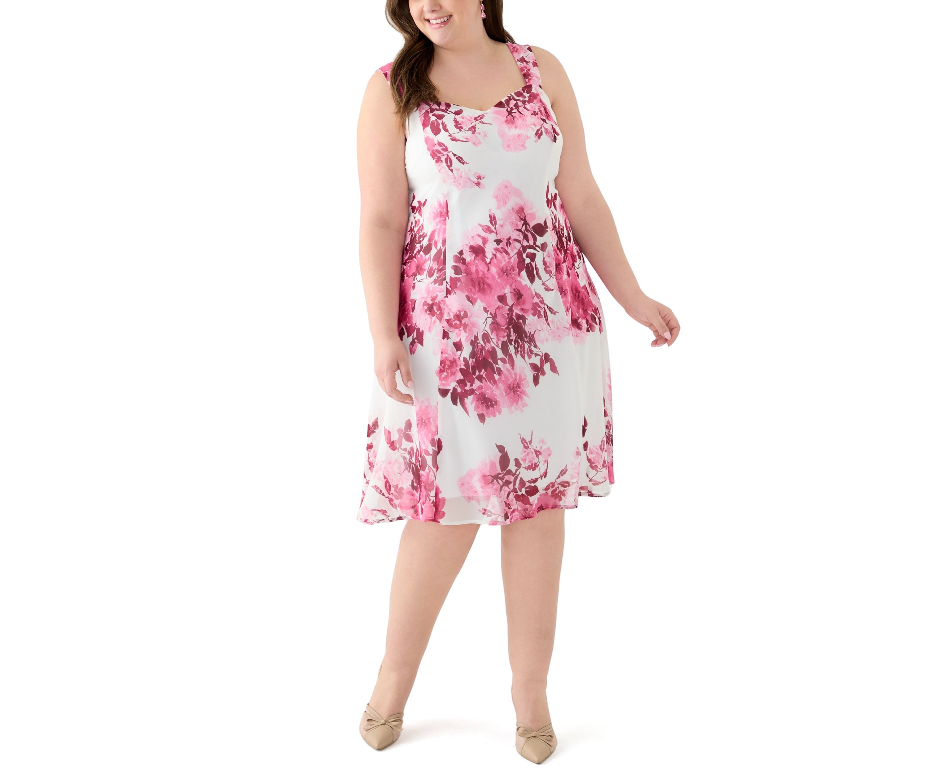 Plus Size Sleeveless Floral Print Jacket Dress